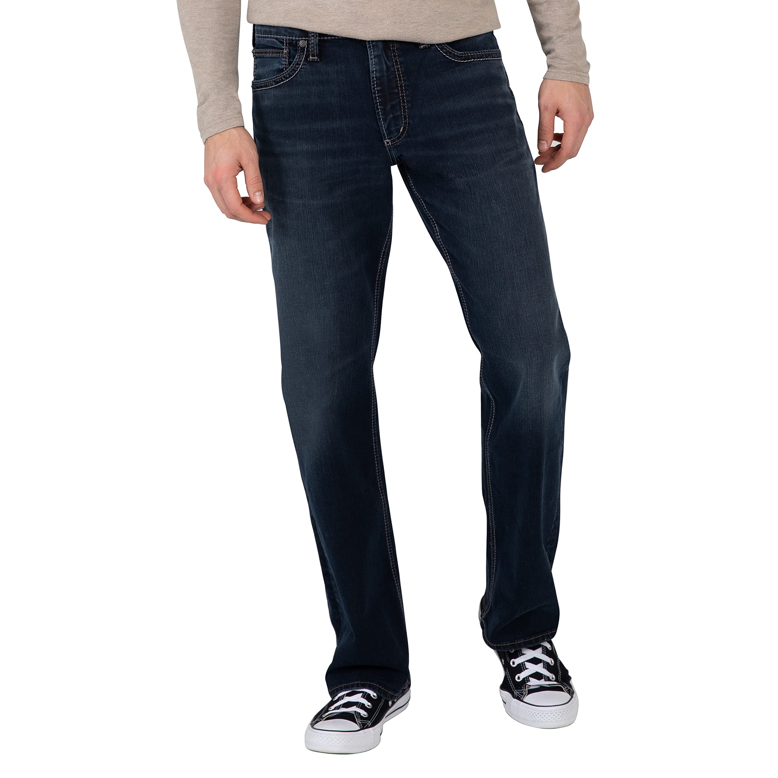 Silver Jeans co Mens Zac Relaxed Fit Straight Leg Jeans, Dark Rinse Indigo, 31W x 34L