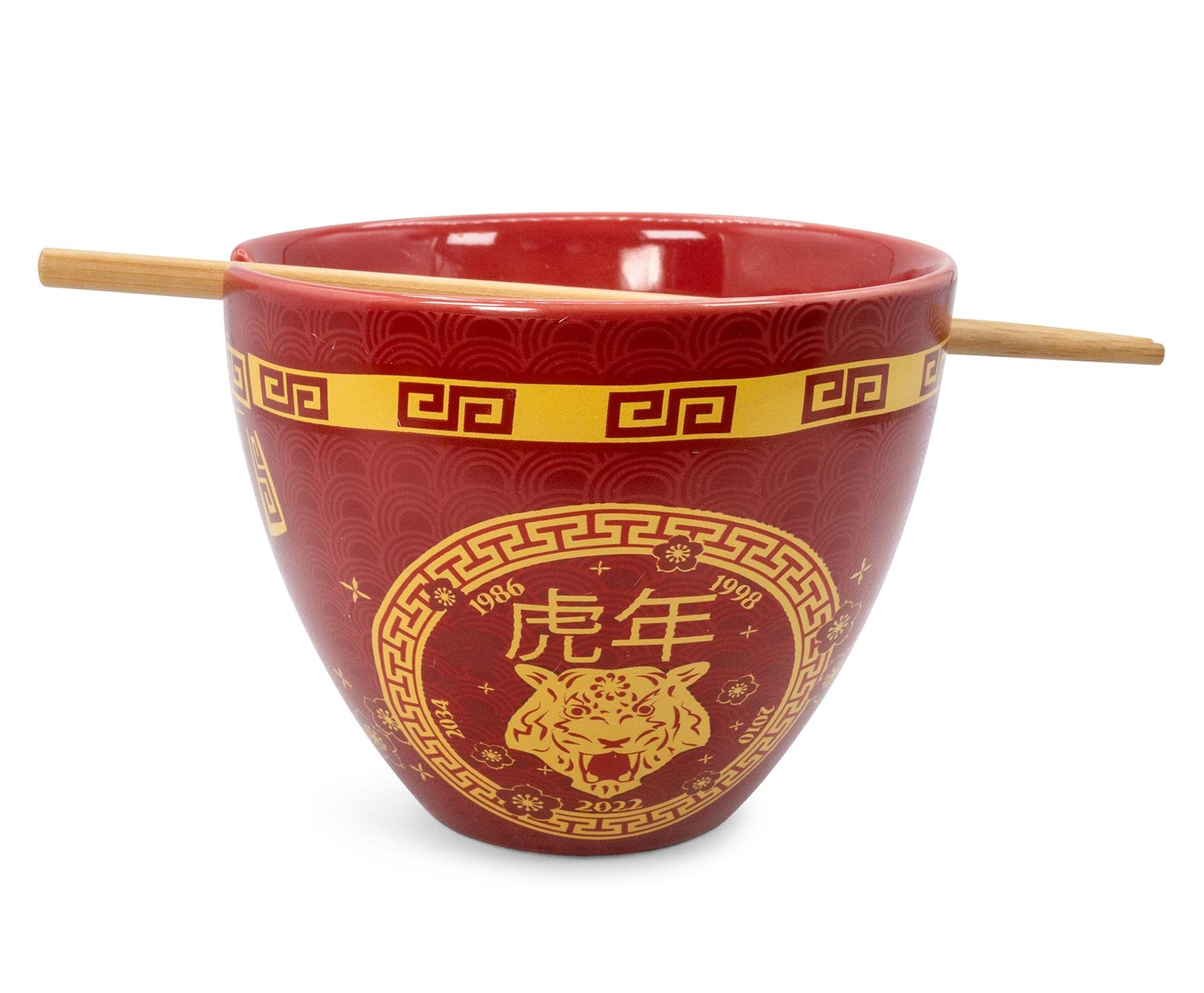 Year Of The Tiger Chinese Zodiac Ceramic Dinnerware Set | Includes 16-Ounce Ramen Noodle Bowl And Wooden Chopsticks | Asian Food