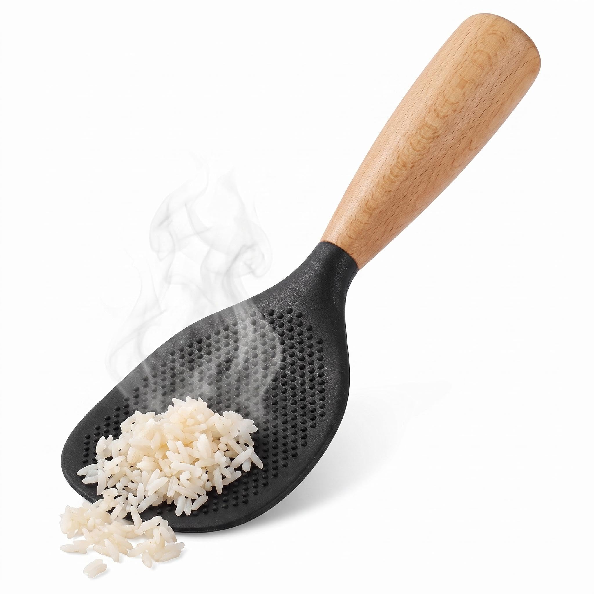 MAGICLULU Silicone Wooden Rice Paddle Heat Resistant Nonstick SelfStanding Rice Scoop for Cooker Ergonomic Handle Kitchen Servi