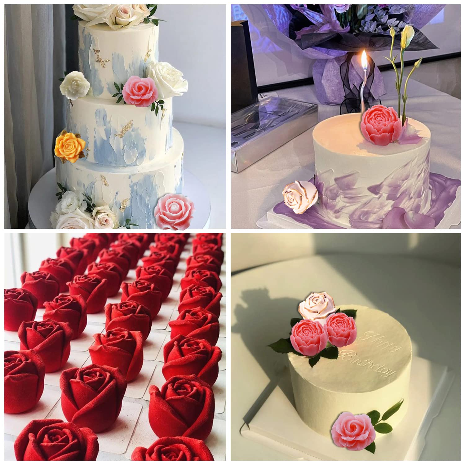 Mujiang 3D Bloom Rose Flower Fondant Silicone Molds For Candle Soap Making Cake Decorating Candy Chocolate Gum Paste Polymer Cla