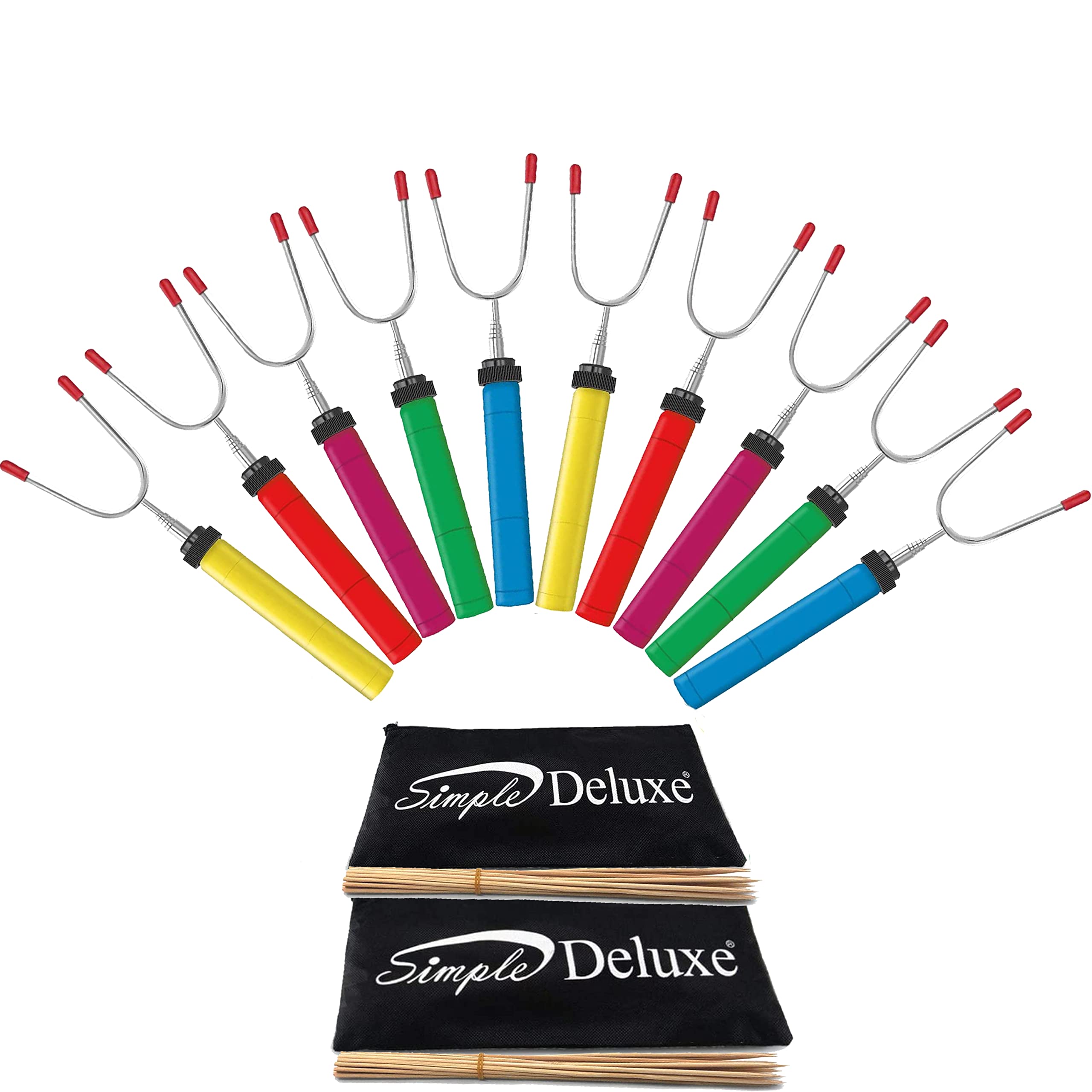 Simple Deluxe 10 Pcs 34 Inch Marshmallow Roasting Sticks Smores Kit, Extendable Design Telescoping Skewers & Hot Dog Forks With