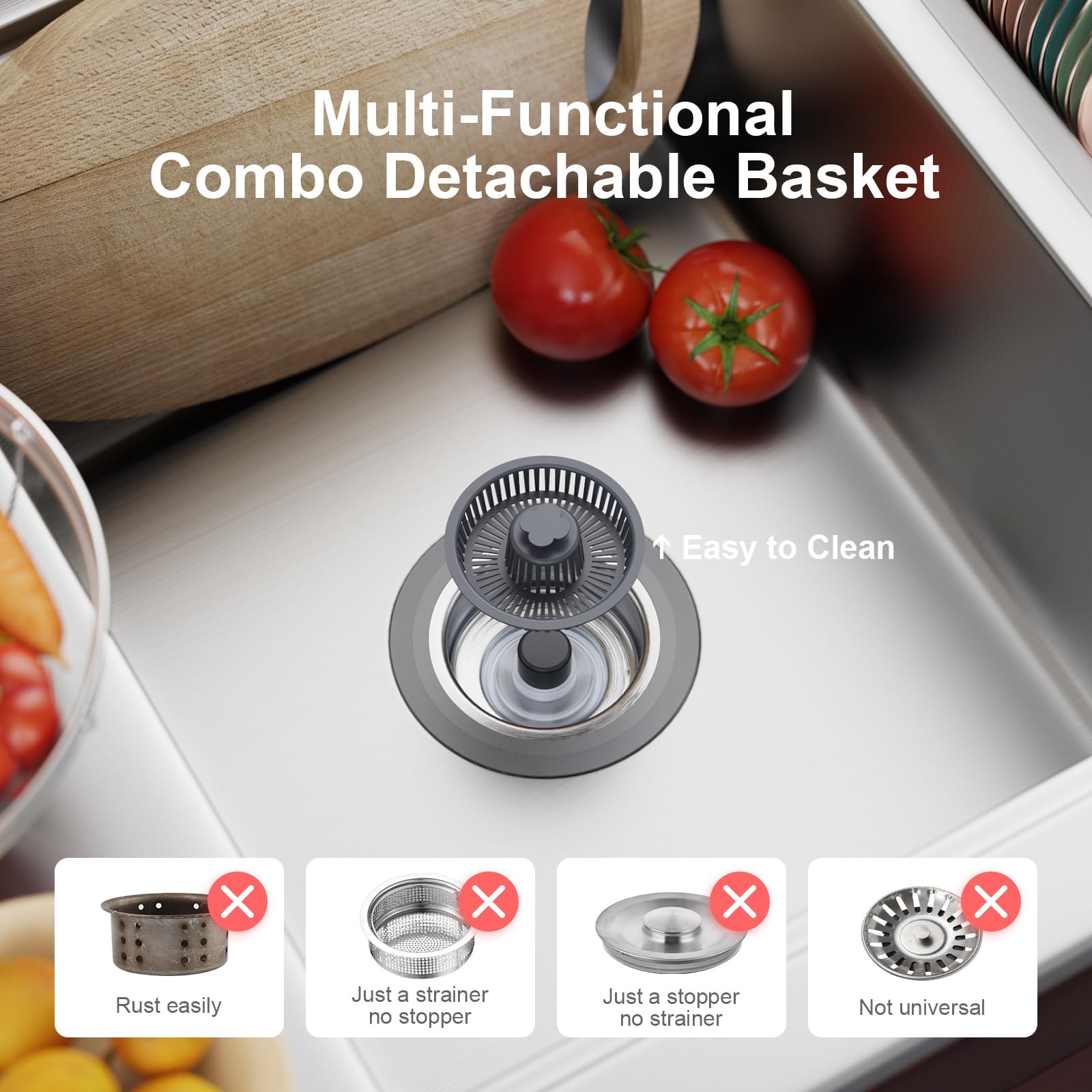 Xlmsports 3 In 1 Kitchen Sink Drain Strainer And Stopper Combo, 304 Stainless Steel Pop-Up Kitchen Drain Stopper With Strainer B