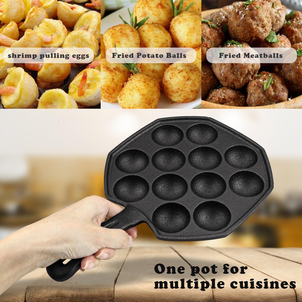 Doerdo Takoyaki Maker Takoyaki Pan Cast Iron Octopus Meat Ball Mold Nonstick Baking Tray For Octopus Balls, 12 Holes