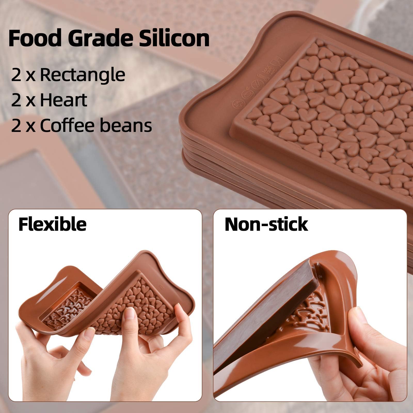 Fimary Chocolate Bar Mold - Food Grade Silicone Chocolate Molds, Non-Stick Tabs Chocolate For Dubai Chocolate Bar Pistachio, Mil
