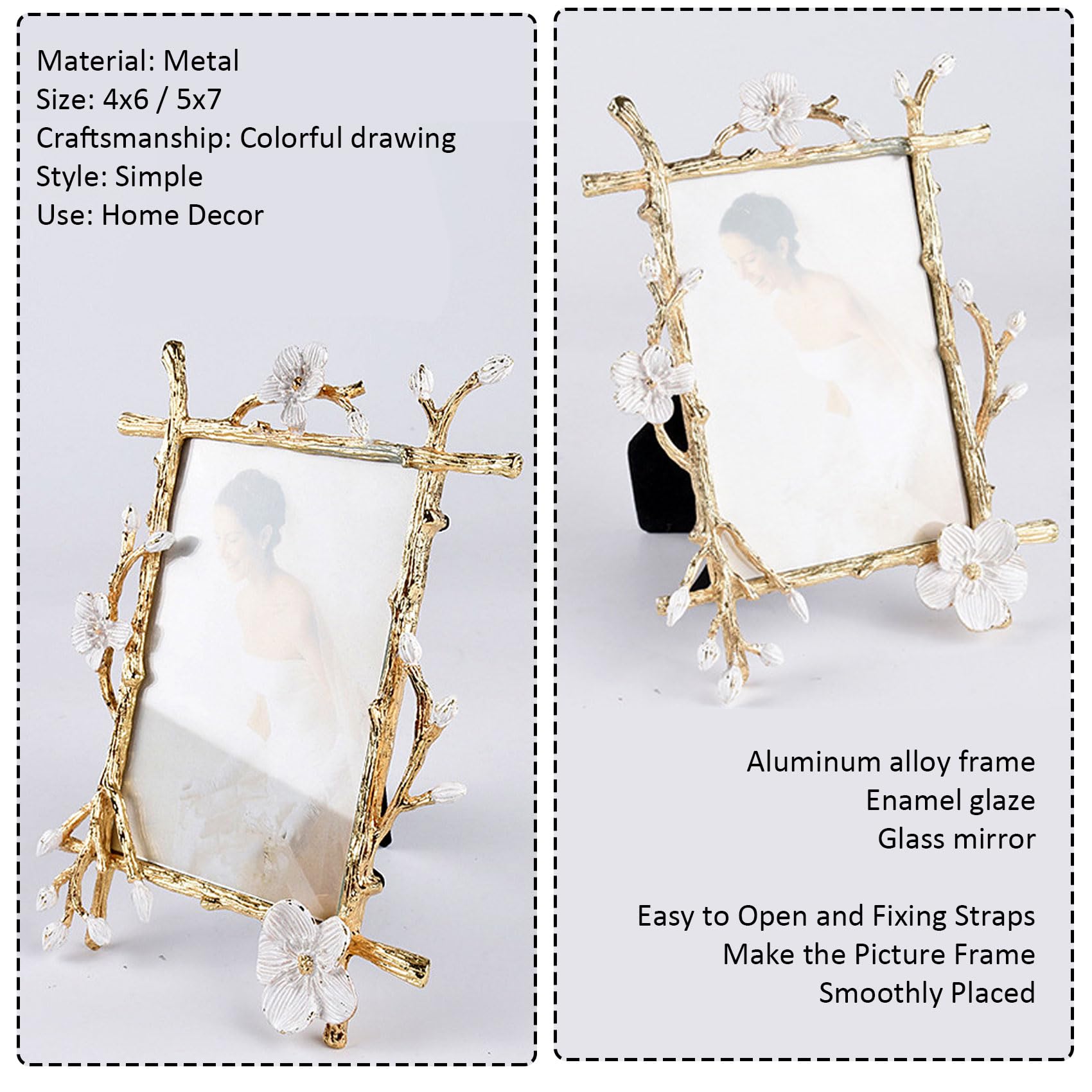 Goutangen 4x6 Gold Picture Frame Decor Ornate White Floral Photo Frames with High Definition Glass Front, Art Decor Tabletop Dis