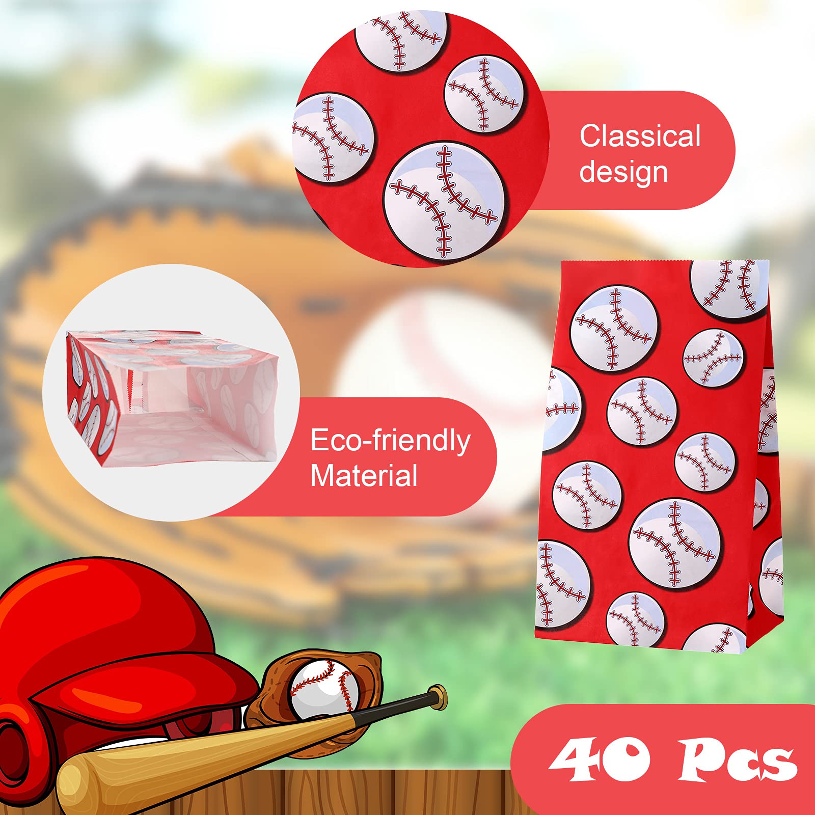 30 Pieces Baseball Party Bags Gift Bag Baseball Print Paper Candy Bags Baseball Party Favor Goodies Bags Baseball Treat Bags For