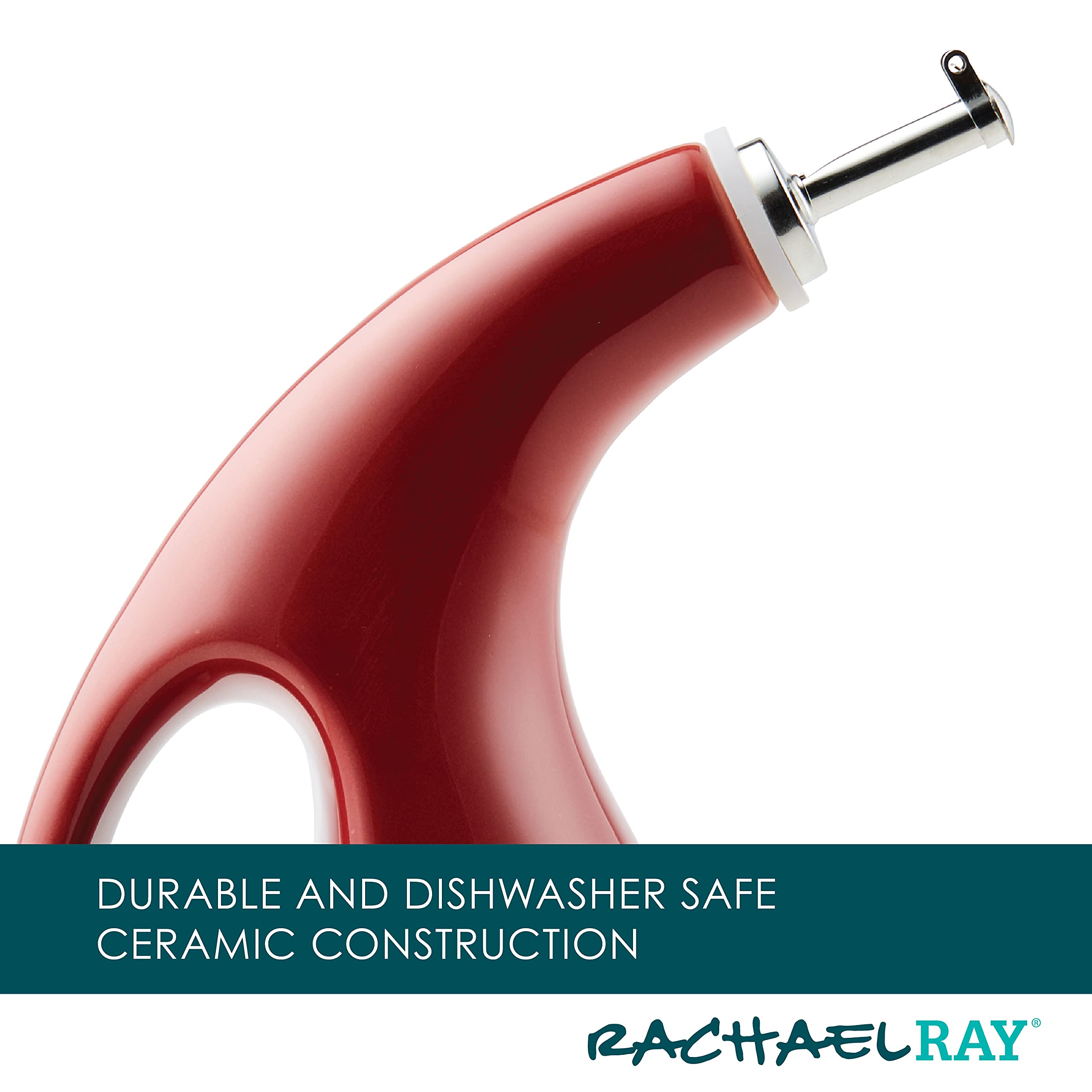 Rachael Ray 48464 Ceramic Evoo Oil And Vinegar Dispensing Bottle With Spout, 24 Ounce - Cranberry Red
