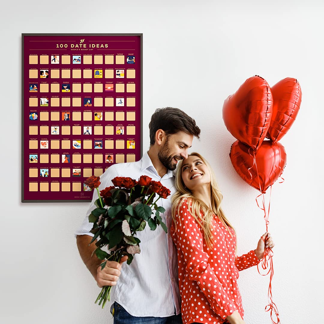 Enno Vatti 100 Dates Scratch Off Poster - Perfect Couple Gift with Fun Date Ideas - 6.5'' x 23.4'' - Lovely Engagement or Valentines Day Gift for Him or Her - Scratch and Discover New Possibilities