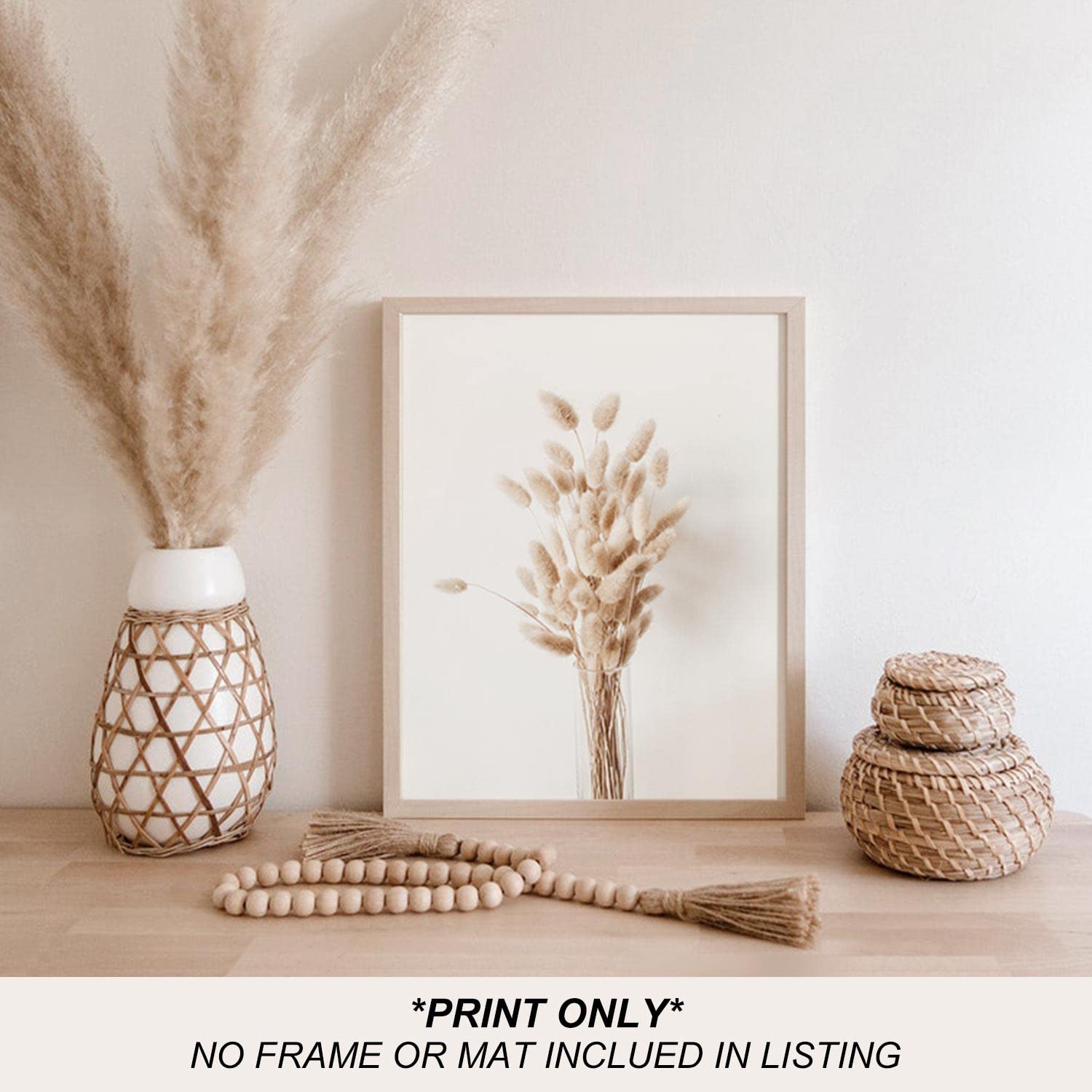 Heilkee Boho Wall Art Pampas Grass Decor Fall Farmhouse Decorations Botanical Prints Beige Room Aesthetic Neutral Bathroom Kitch