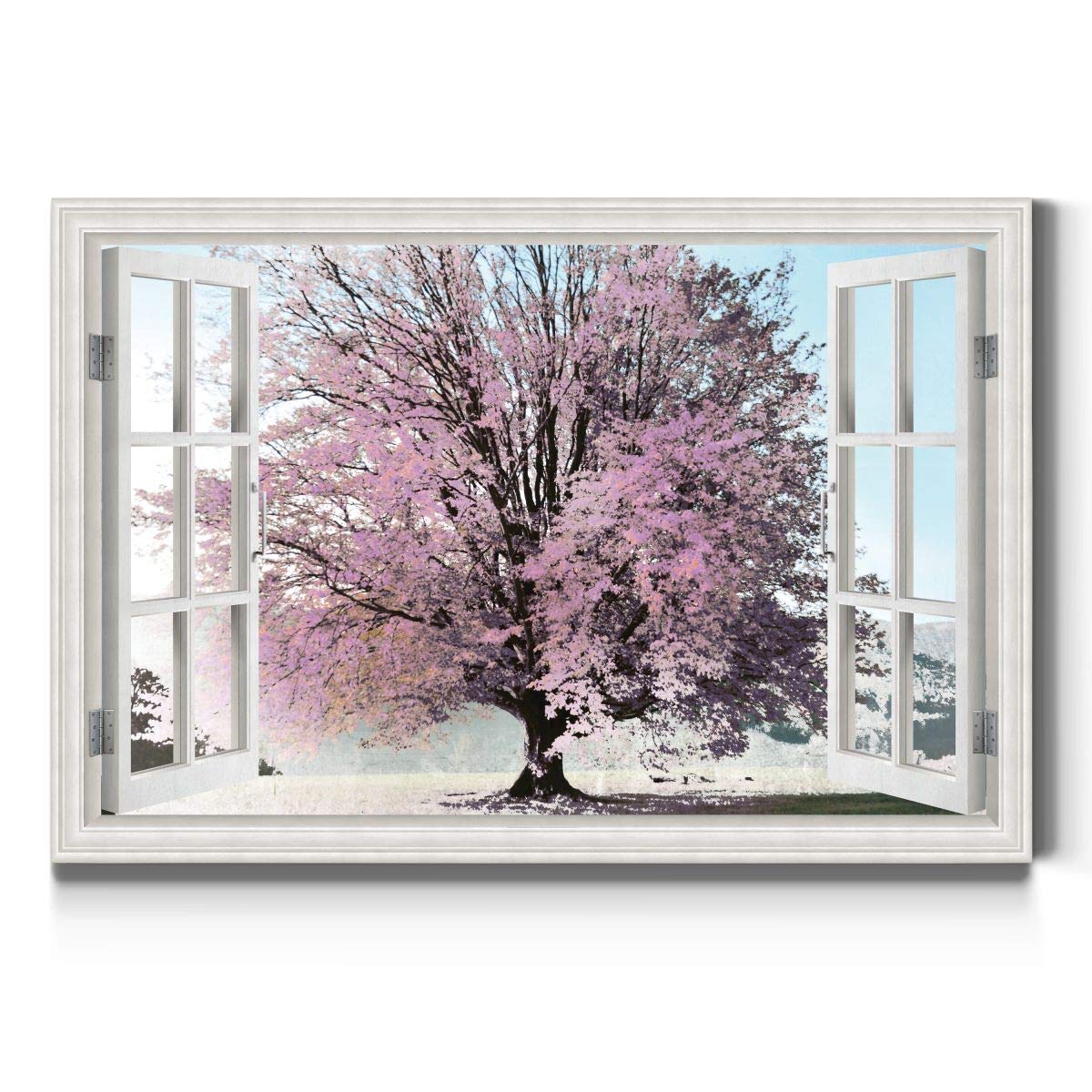 Renditions Gallery Canvas Nature Wall Art Home Paintings & Prints Artwork Lavender Spring Tree Rustic Modern Window View Wall Ha