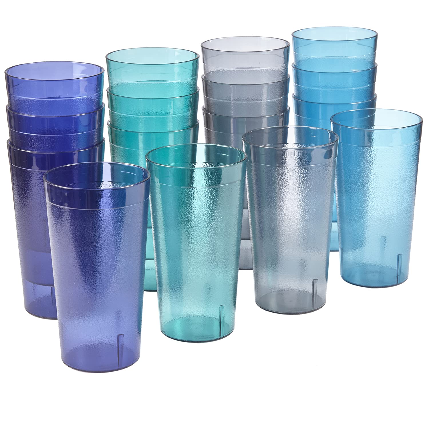 Us Acrylic Cafe Plastic Reusable Tumblers (Set Of 16) 20-Ounce Water Cups Coastal Colors | Restaurant Style Drinking Glasses Val