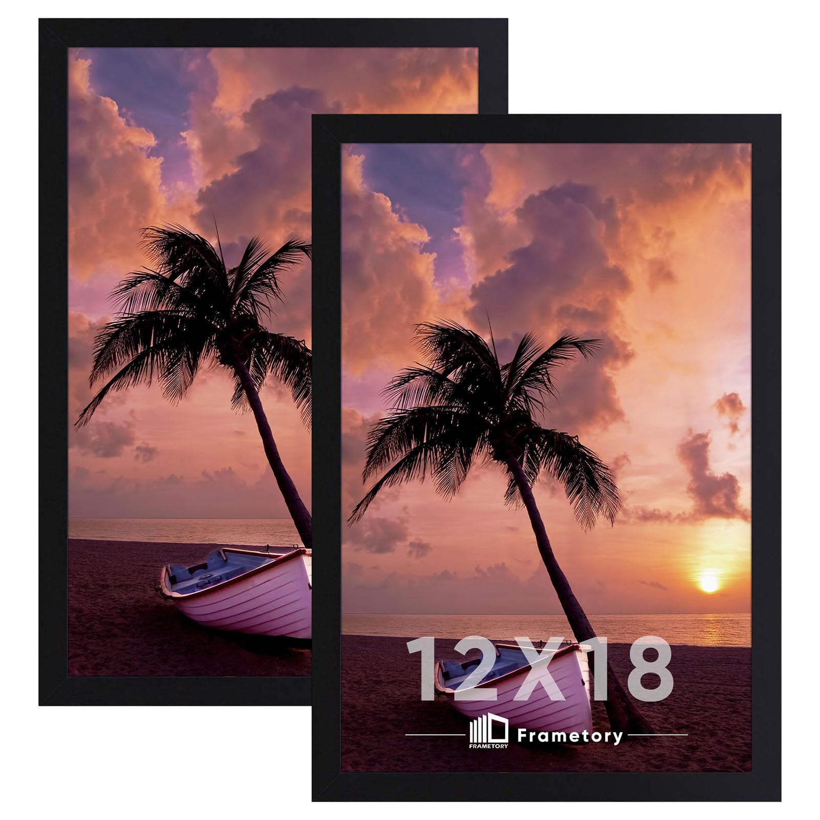 Frametory, 12X18 Picture Frame Black Gallery Wall Art Photo Frame With Plexiglass, Vertical Or Horizontal (2-Pack)