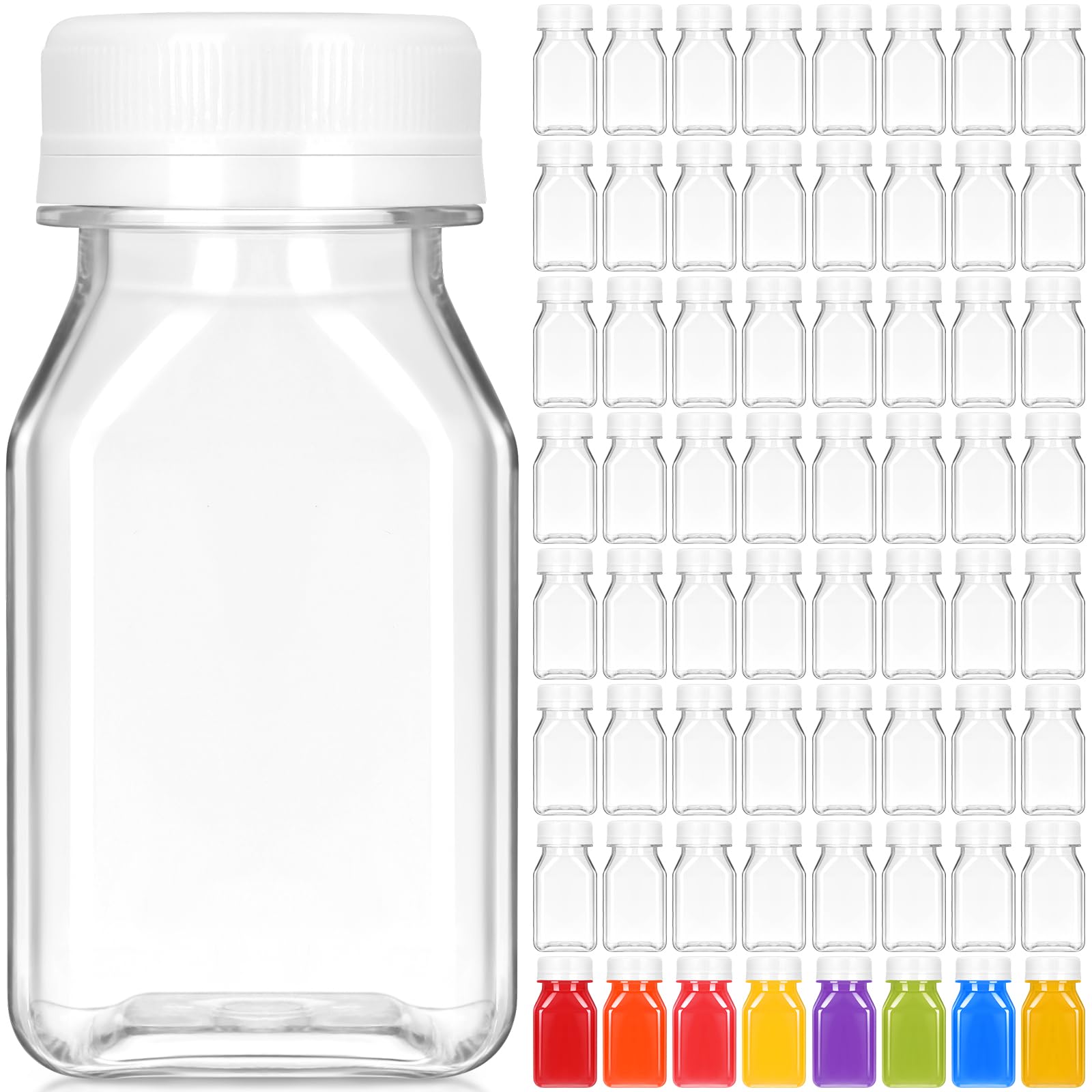 Gerrii 100 Pcs 4 oz Liquid Vial Plastic Juice Bottle with Lid Reusable Clear Beverage Container, Freezer Safe, Leakproof for Jui
