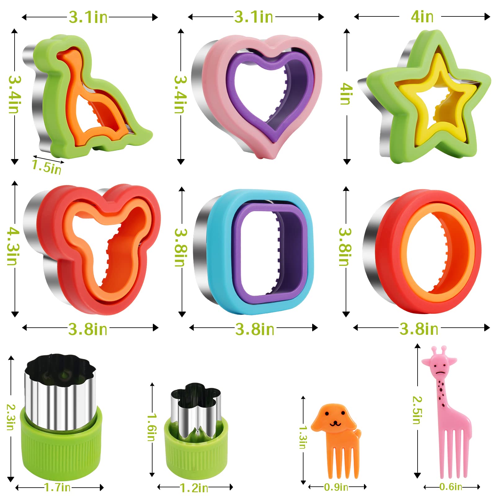 Taounoa Sandwich Cutter Set 34Pcs, 6Pcs Sandwich Cutter And Sealer And 18Pcs Fruit Cutters Shapes For Kids With 10Pcs Cute Anima