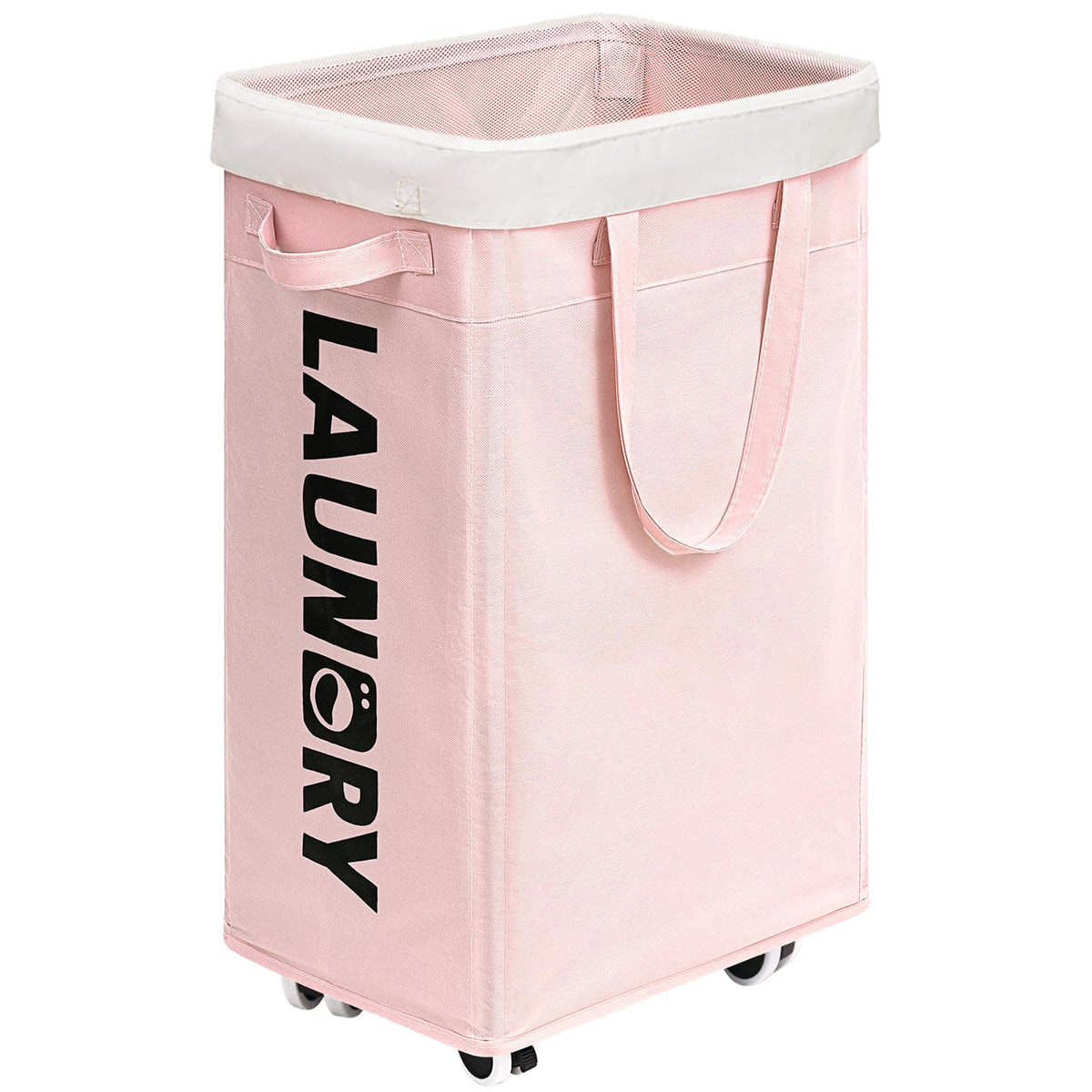 Chicvita Slim Laundry Hamper With Wheels 75L, Collapsible Rolling Laundry Basket For Living Room, Pink Laundry Hamper For Colleg