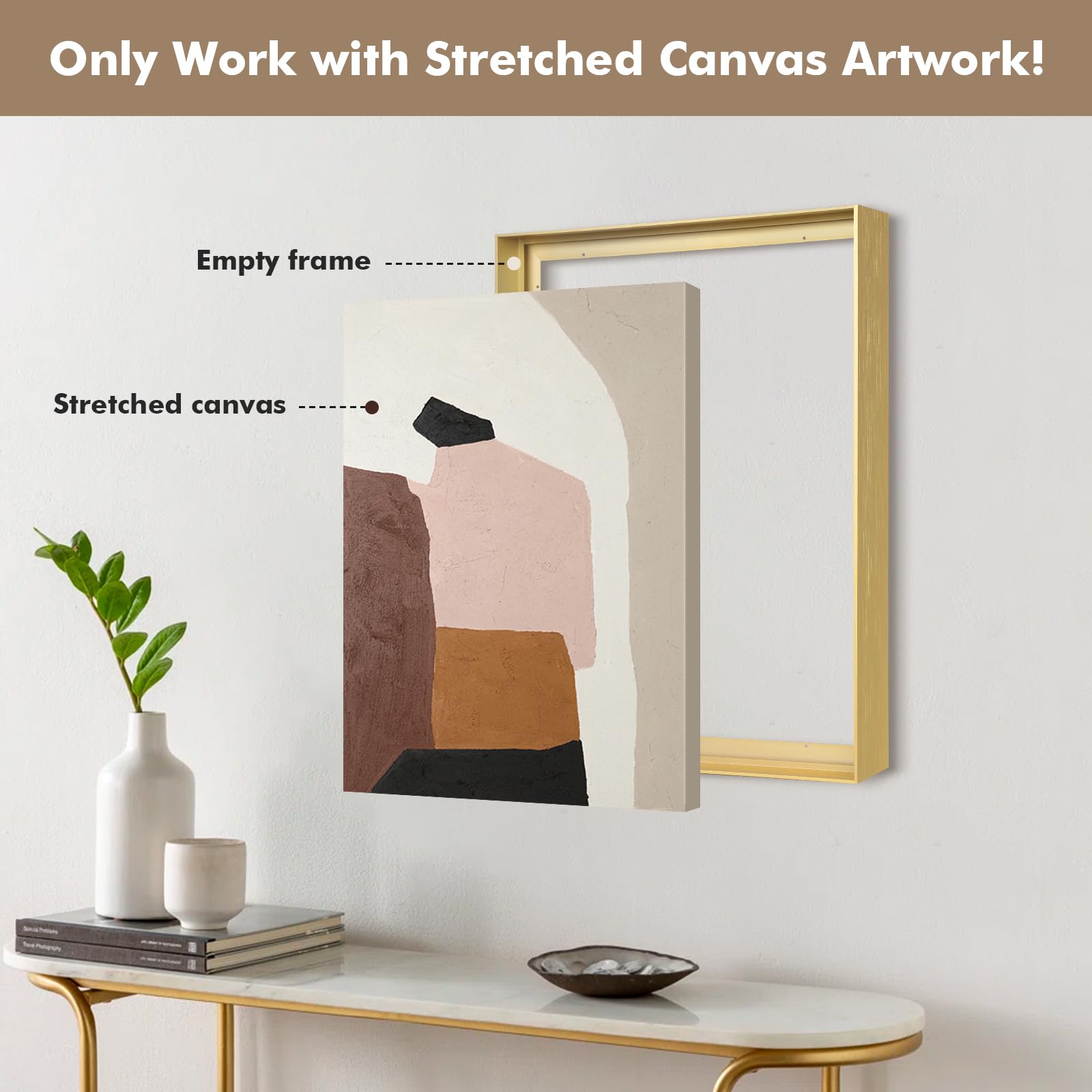 FOLKOR Canvas Floater Frame for 24x30 Oil Paintings  DIY Metal Canvas Frame with 1.5'' Deep  Floating Frame for Canvas Prints Wall Art/Portrait/Landscape Living Room Bedroom Kitchen Decor (Gold)