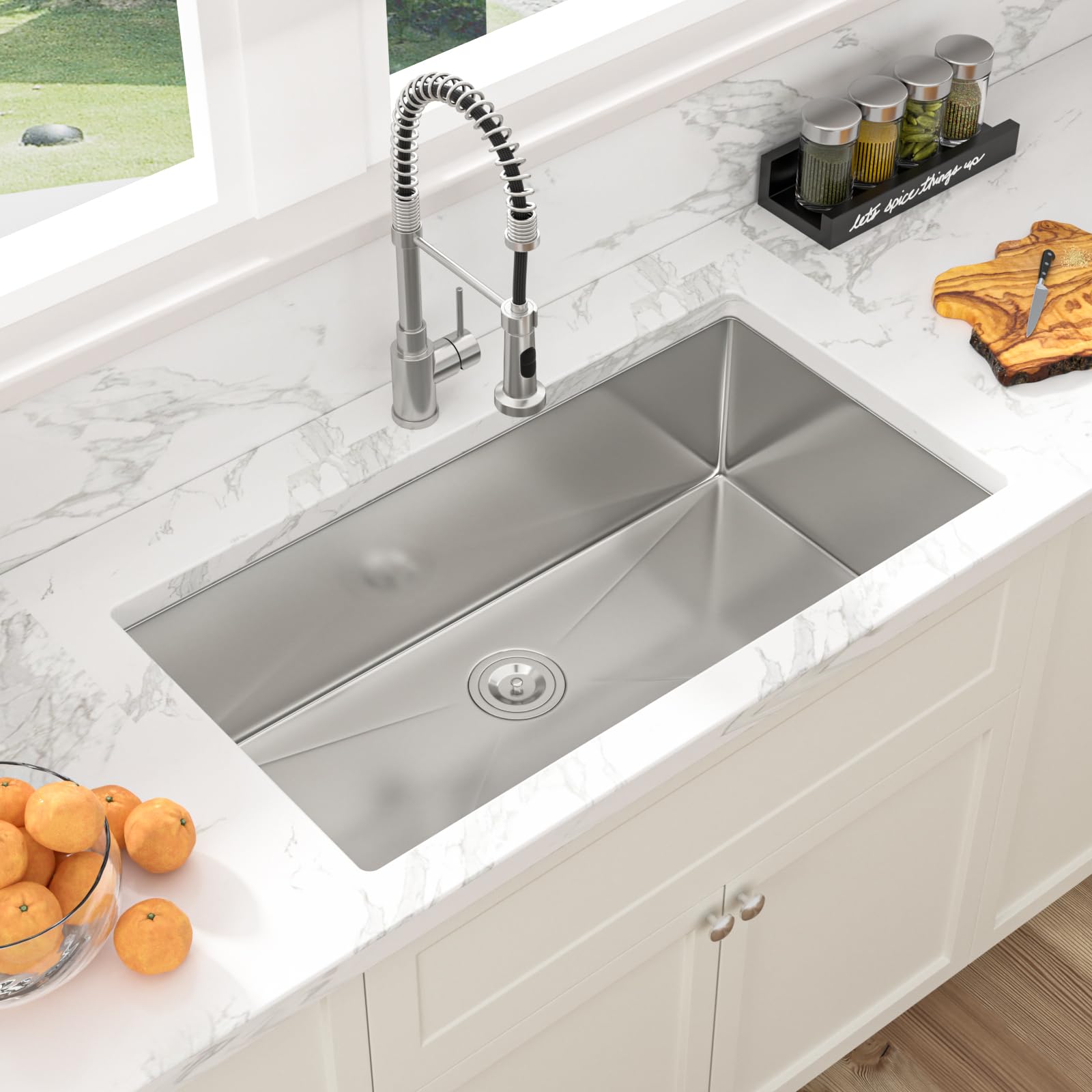 Sarlai 35 Kitchen Sink Undermount Stainless Steel - 35 X 19 Inch Undermount Sink Big Single Bowl Stainless Steel 16 Gauge Under