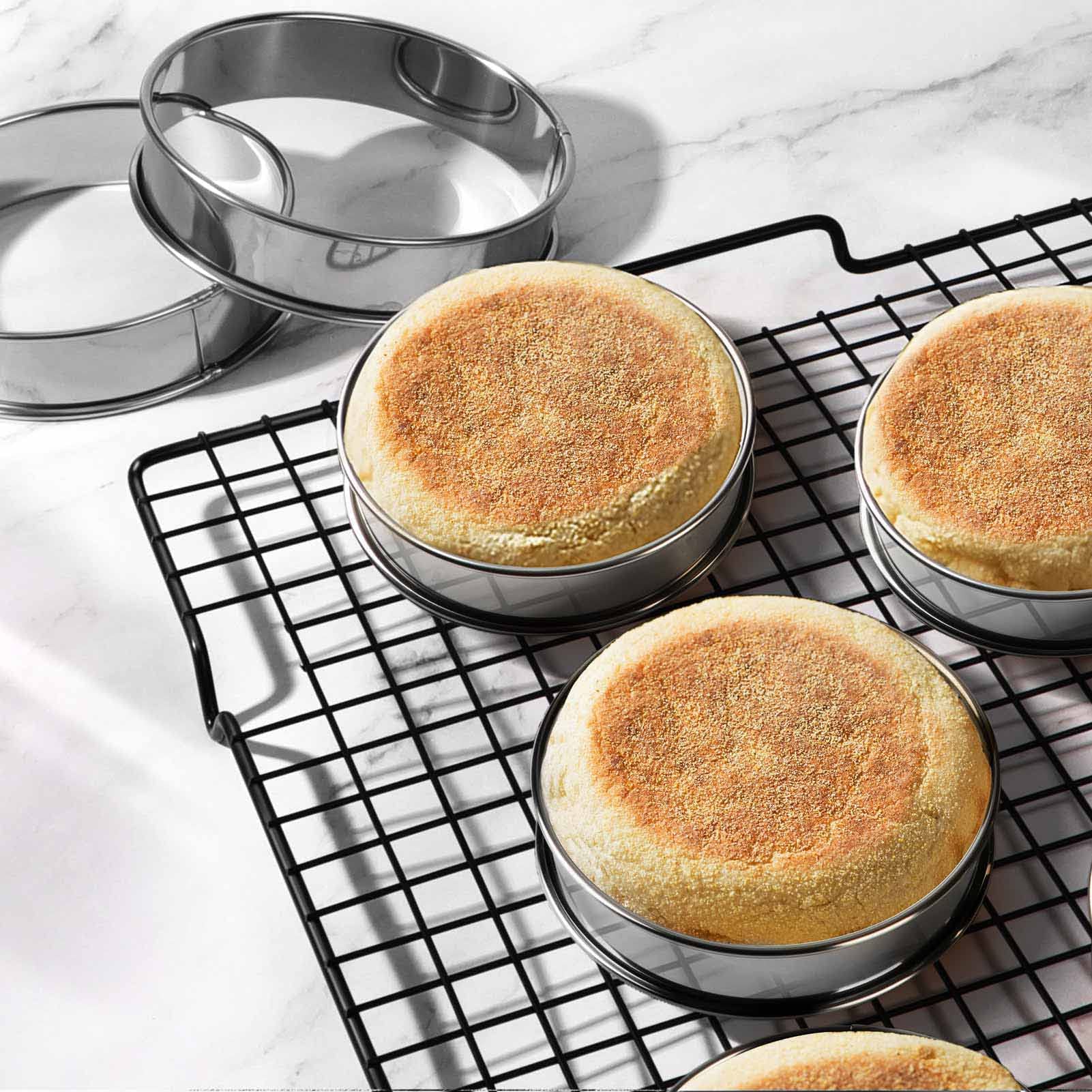 Fangsun Crumpet Rings, English Muffin Rings 4 Inch,Stainless Steel Tart Rings For Baking,Double Rolled Nonstick Round Cake Ring,