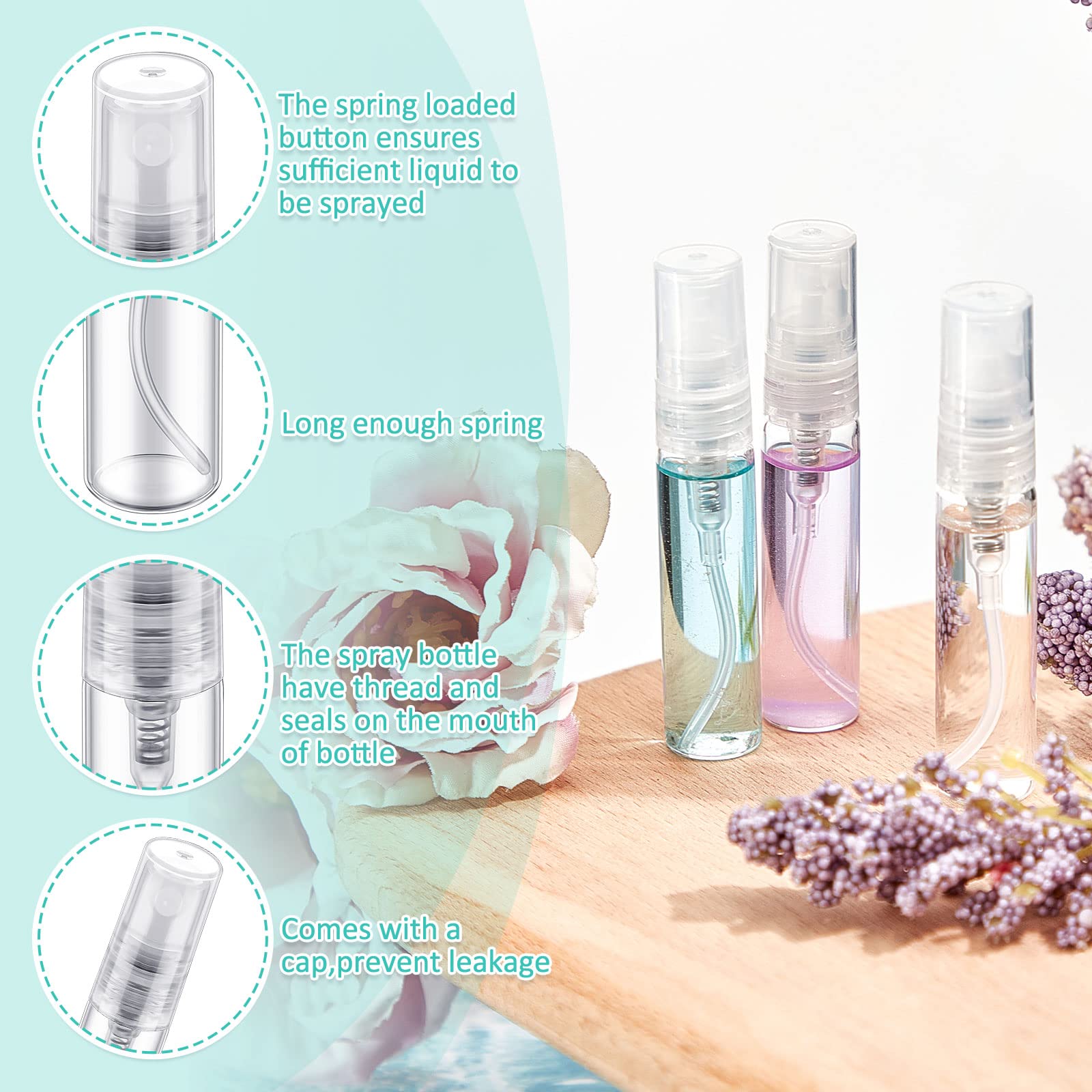 Zhehao 200 Pcs Mini Spray Bottles Clear Glass Perfume Bottles Refillable Fine Mist Perfume Atomizer Portable Empty Sample Bottle