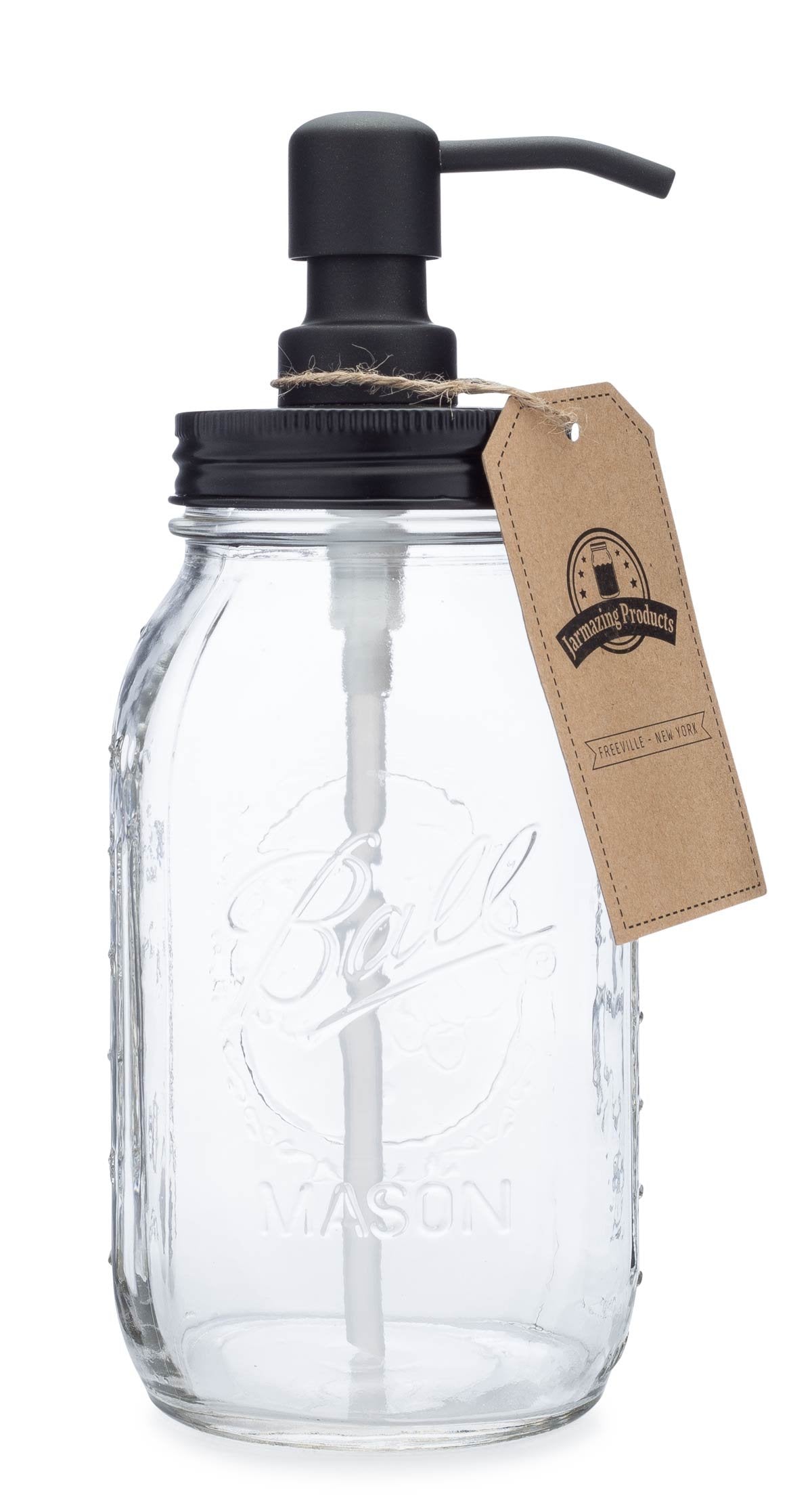 Quart Size Mason Jar Soap And Lotion Dispenser - Black - By Jarmazing Products - Made From Rust-Proof Stainless Steel