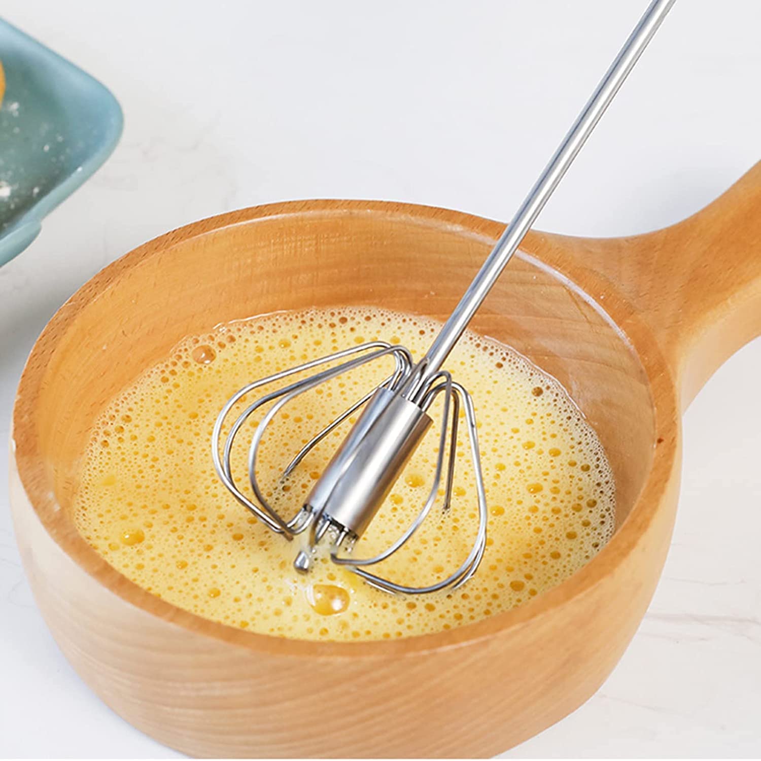 Stainless Steel Semi-Automatic Egg Whisk - 3Pcs Hand Push Rotary Whisk Blender (10In Green)