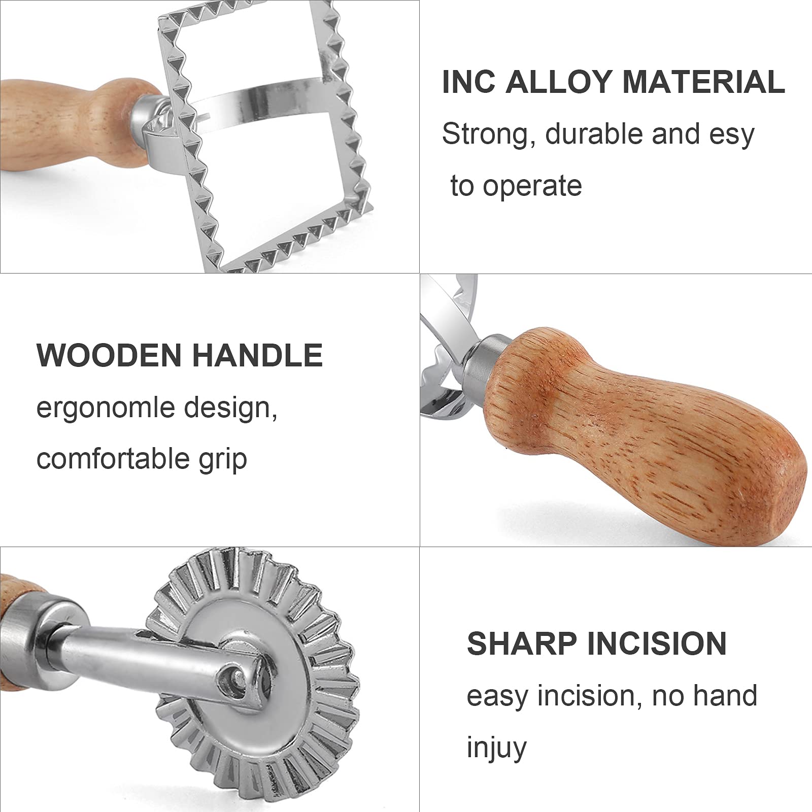 Ravioli Maker Stamp Cutter With Roller Wheel Set, Pasta Maker Mold With Wooden Handle And Fluted Edge, Ravioli Cutter And Press