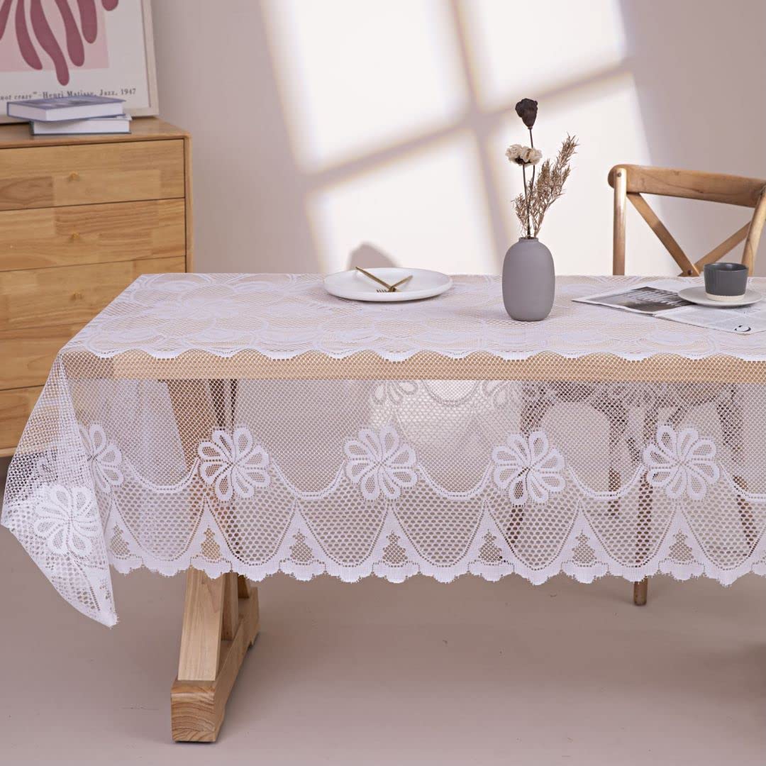 Gefeii White Lace Tablecloth Rectangular Crochet Linen Table Covers For Rectangle Table Oblong Vinyl Floral Lace Tablecloths 60'
