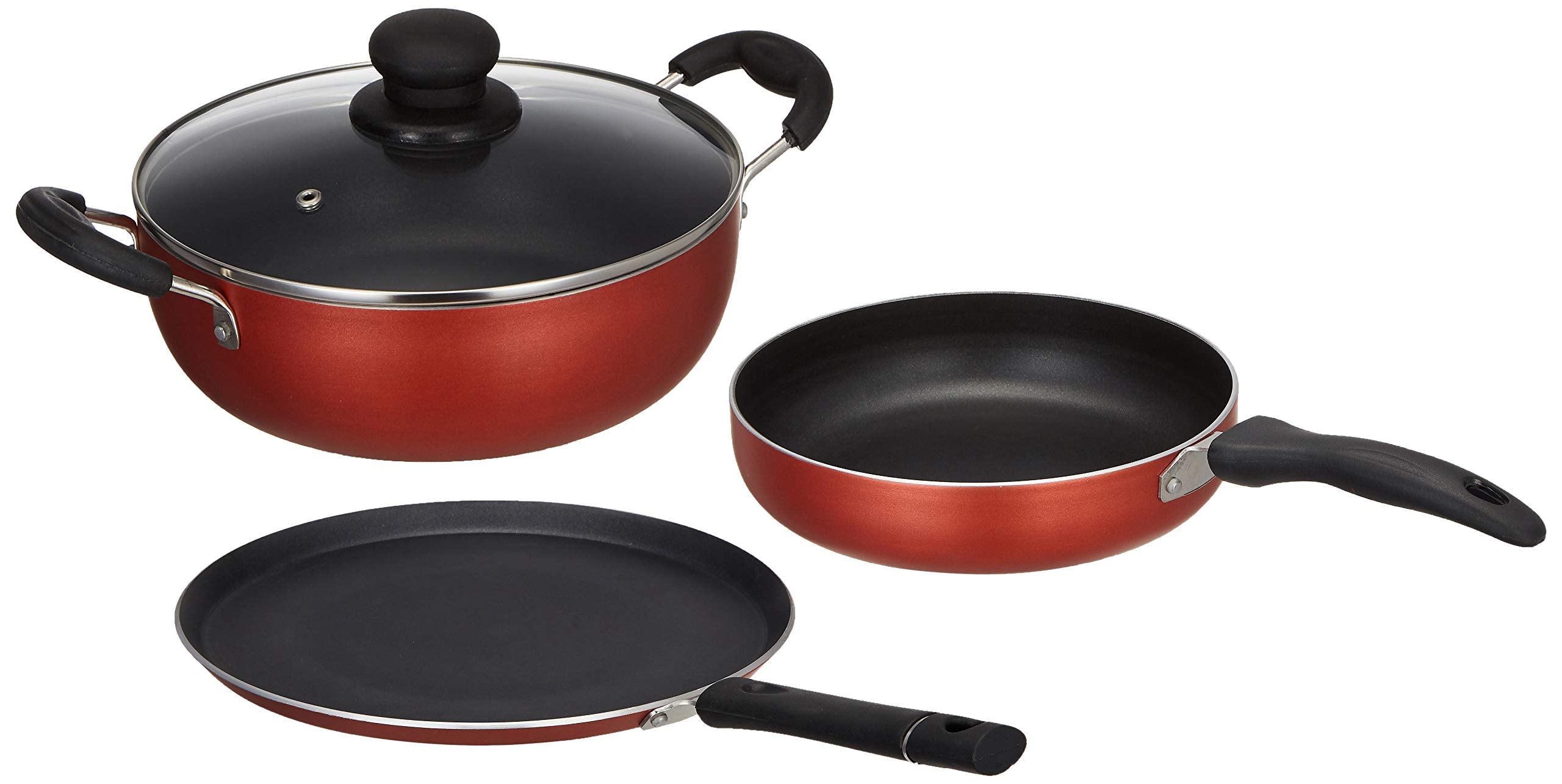 Amazon Brand Solimo  3 Pcs NonStick Cookware Set | Aluminium
