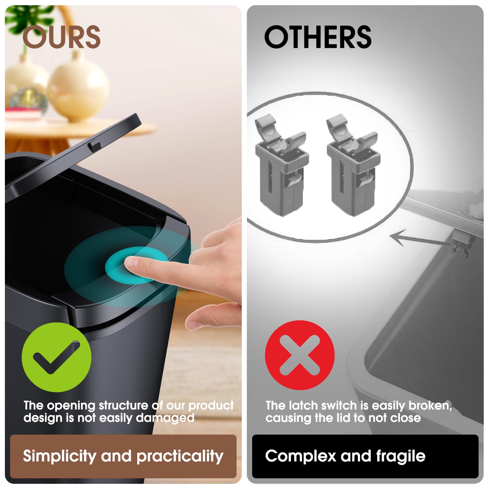 Ceroelda 3 Pack Bathroom Small Trash Can With Lid, 10L/2.6 Gal Slim Garbage Can With Press Top Lid, Plastic Wastebasket With Pop