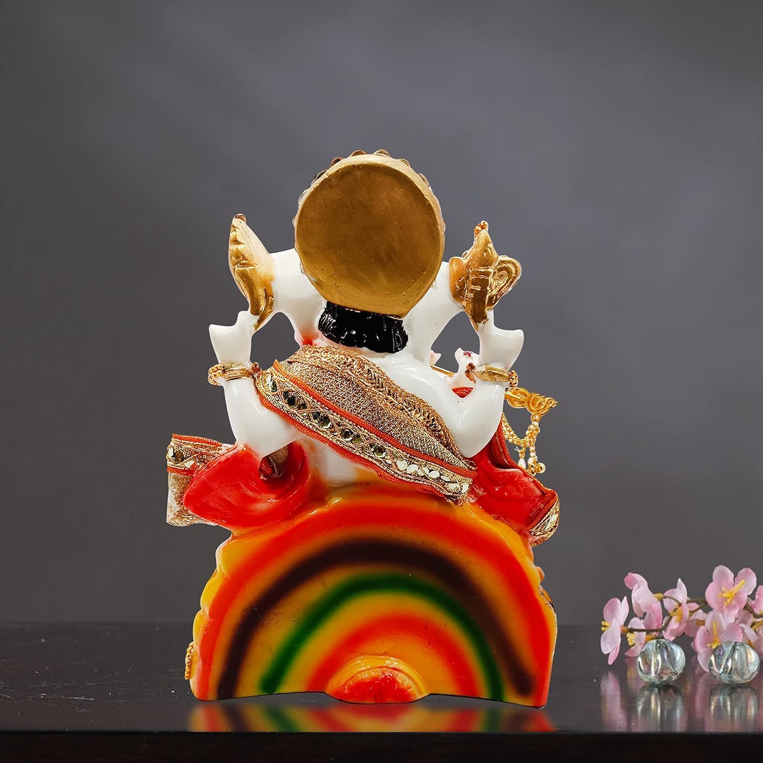Ani Divine Dressed Ganesh Chowki (Marble Dust) 10 Inches Ganesha Idol Statue Ganpati Ji Murti Vinayaka Vighnharta Idol For Home