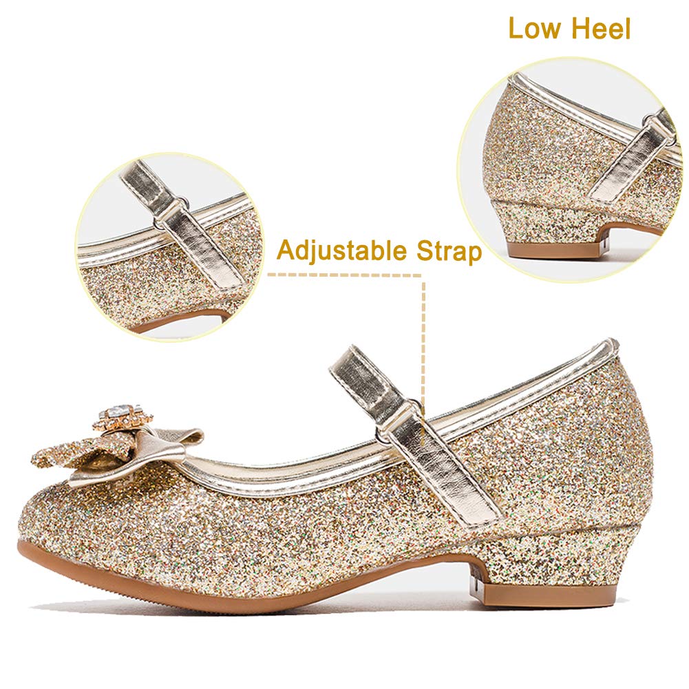 Furdeour Mary Jane Gold Shoes For Toddler Girls Wedding Party Prom Sequins Glitter Flower Girls Shoes Princess Size 12 Dress Up