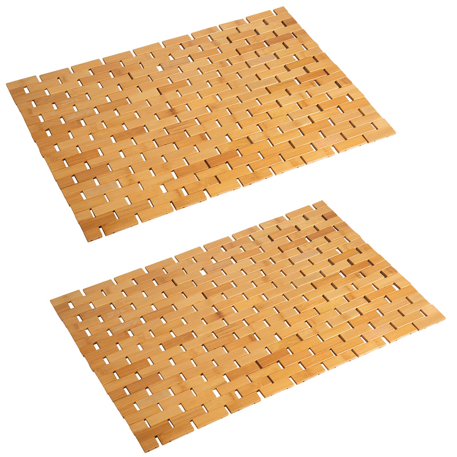 Bamboo Bath Mat Bathroom Rugs Floor Wood Shower Bathtub Waterproof Non Slip Natural Accessories 16X24 Inch Easy To Clean, 2 Pcs