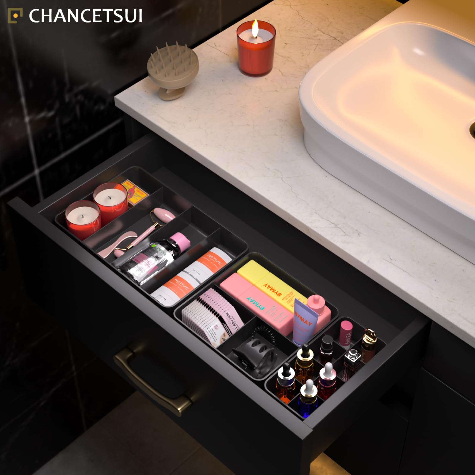 Drawer Organizer, Stackable Divider 3 Packs Makeup Organizers Bathroom Countertop, 15 Cell Compact Desktop Dresser Sundries Stor