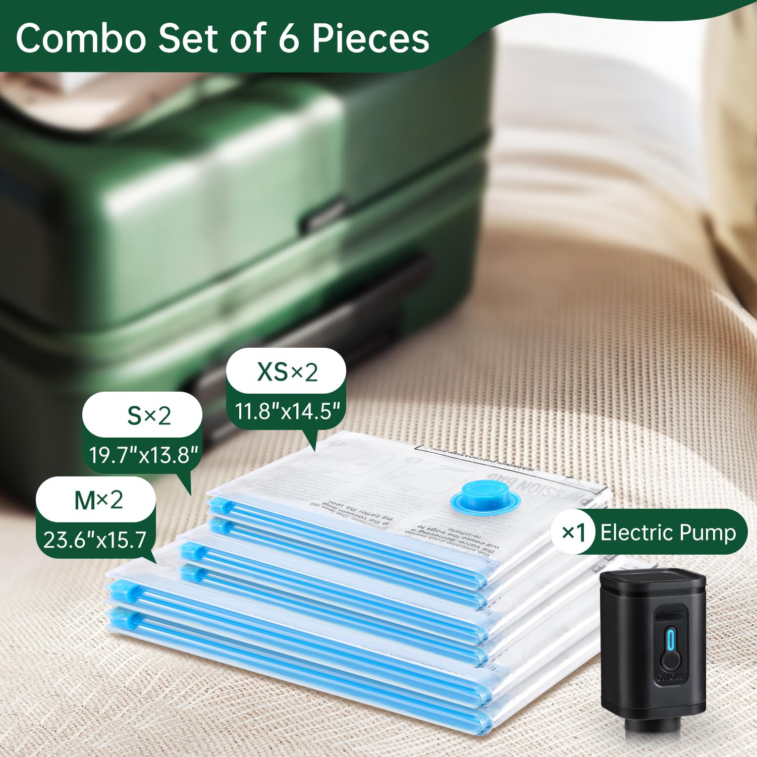 Brodi 6 Combo Pack Travel Vacuum Bags With Pump - Compression Bags For Travel,Vacuum Storage Bags For Space Saver & Travel Essen