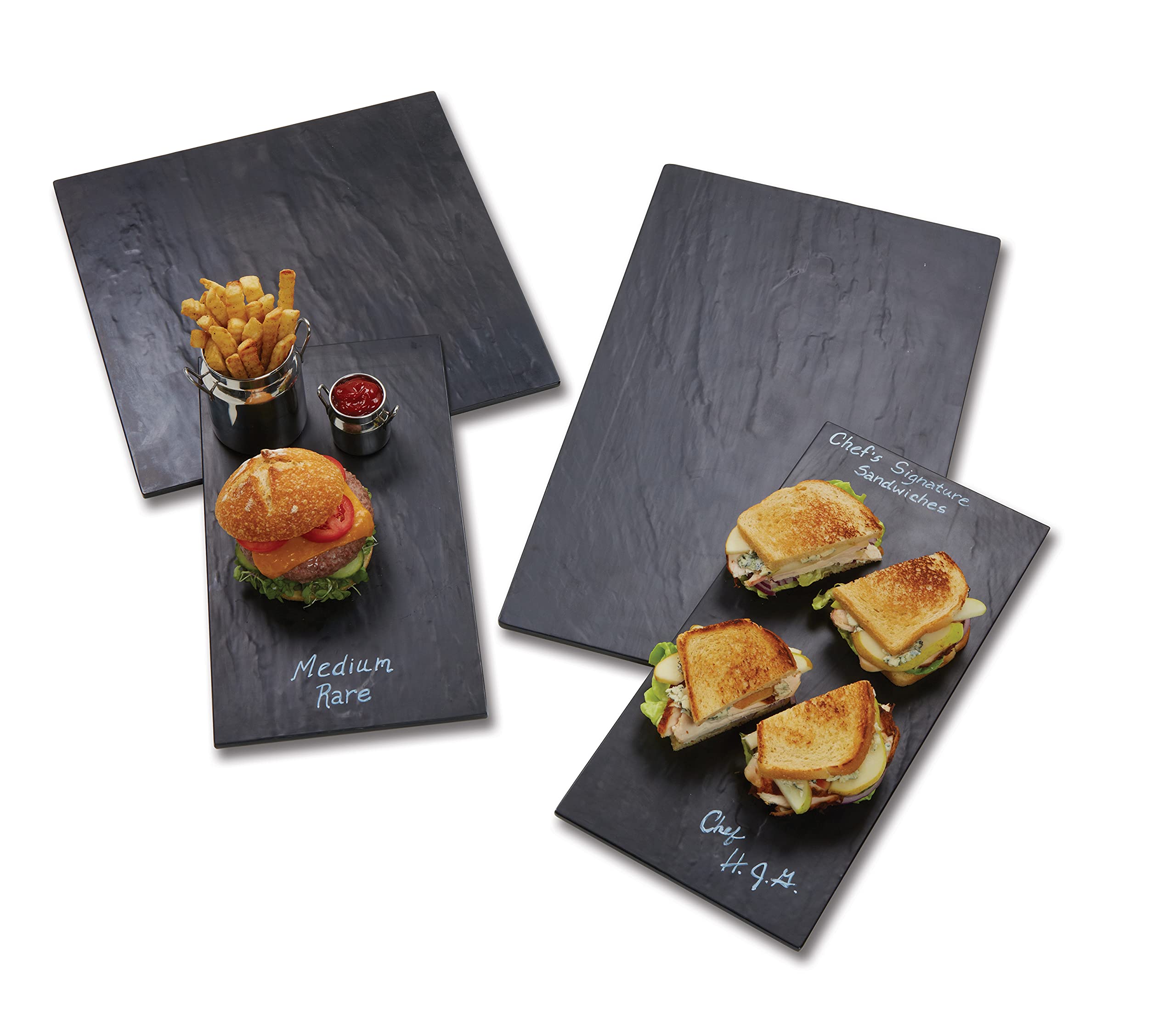 American Metalcraft Fslt08 Rectangle Melamine Platter, Faux Slate, Black