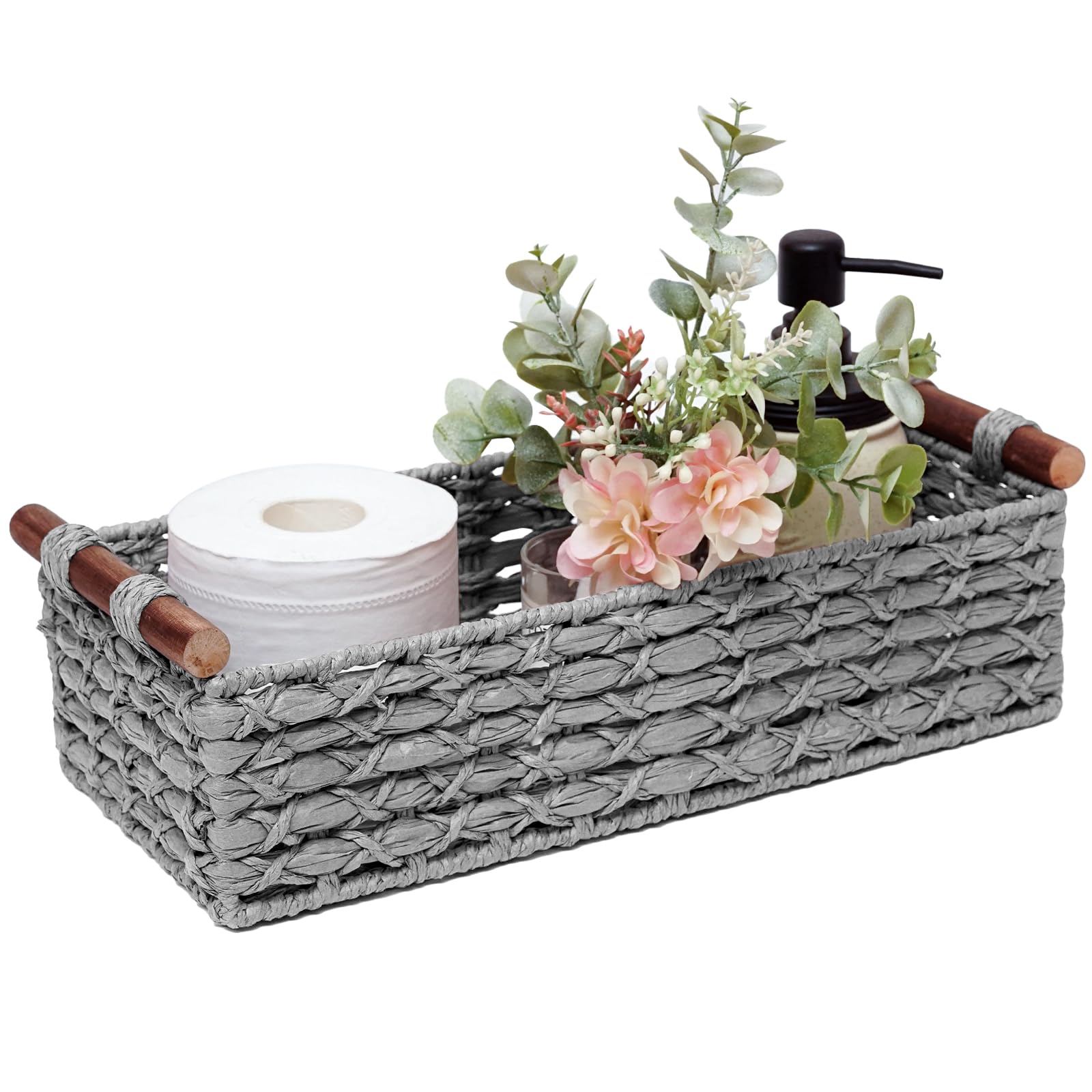 Small Storage Basket Wicker Baskets for Organizing with Handle Decorative Storage Bins for Countertop Toilet Paper Basket for To