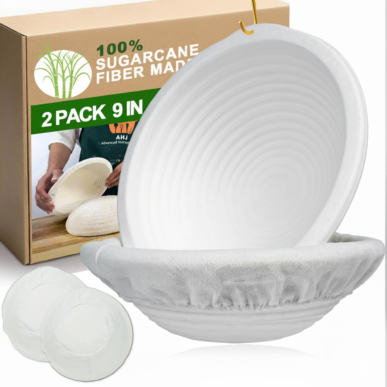 Ahj Sourdough Bread Baking Basket Round Set Of 2