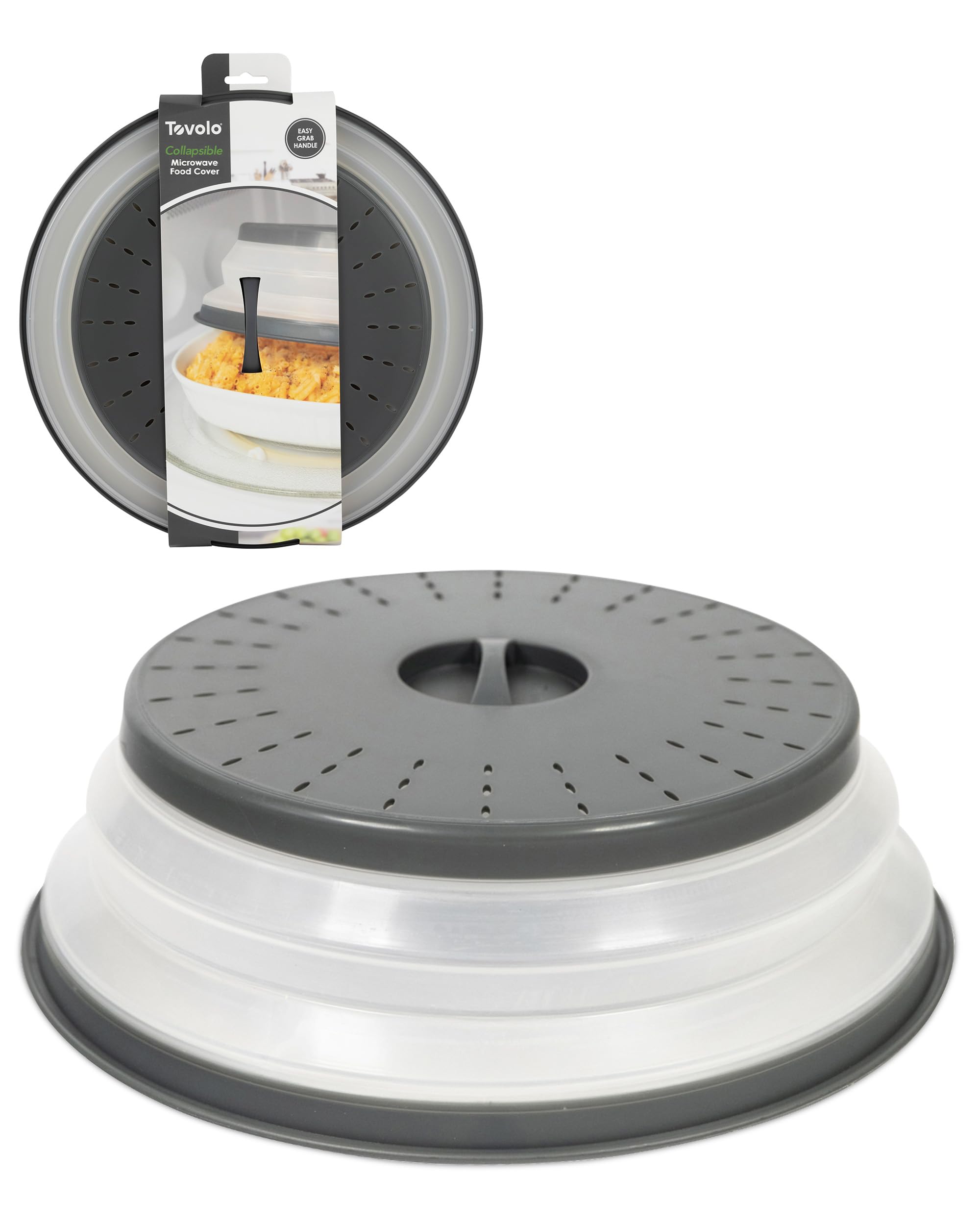 Tovolo Microwave Splatter Cover For Food, Large (Charcoal) - Collapsible & Vented Silicone Splatter Guard Lid - Microwave Plate