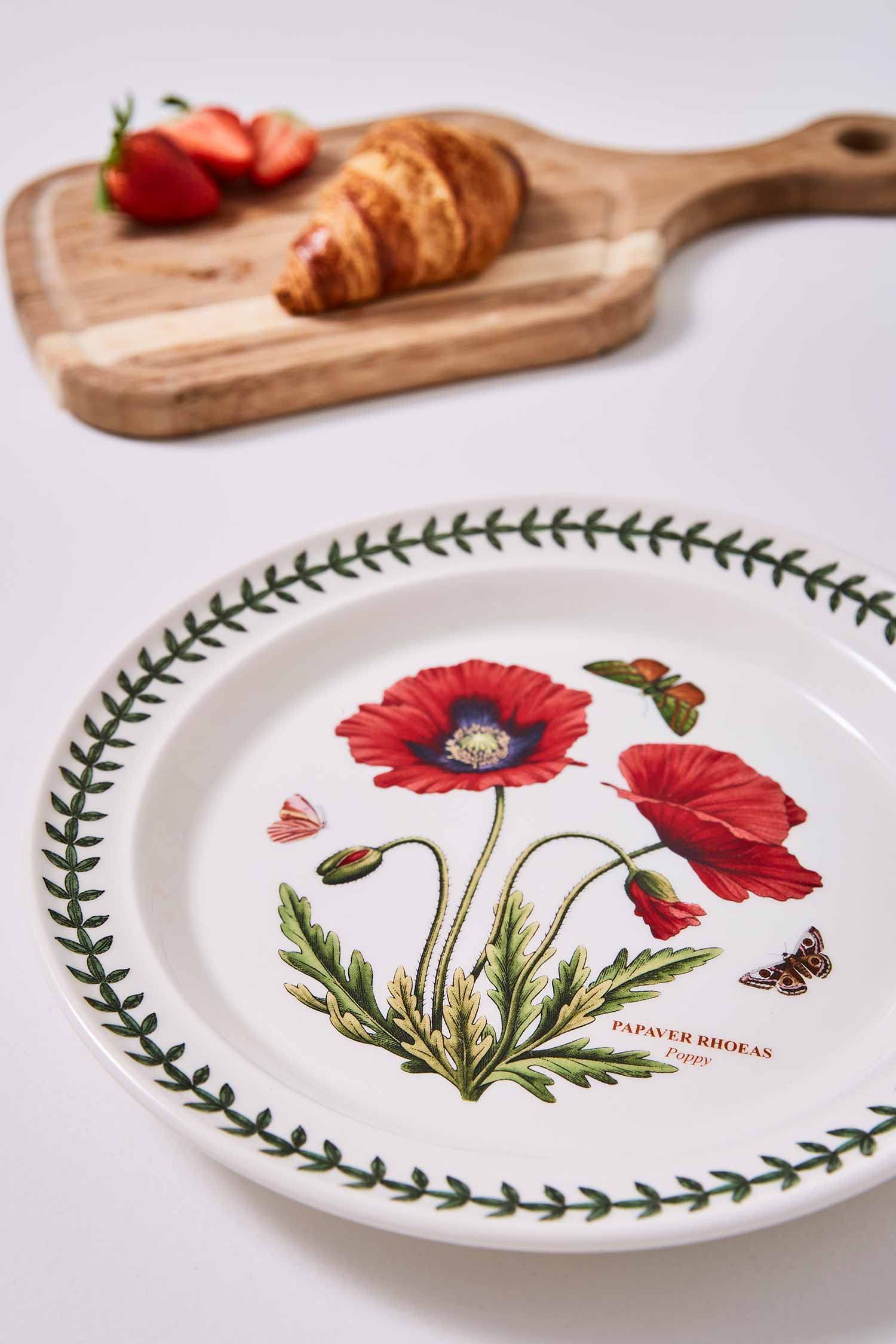 Portmeirion Botanic Garden 6'' Coupe Plate - Set Of 4 | Poppy Motif | Porcelain | Chip-Resistant Glaze | Dishwasher, Warm Oven,