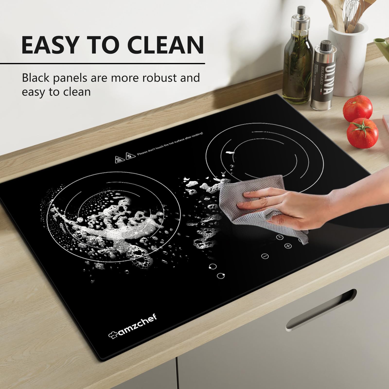 Double Induction Cooktop AMZCHEF Induction Stove Top 2 Burners for RV  Built-in Electric Cooktops With 9 Power Levels  Sensor Touch  99-min Timer  Safety Lock  Ceramic Glass  120V  Shared 1800W