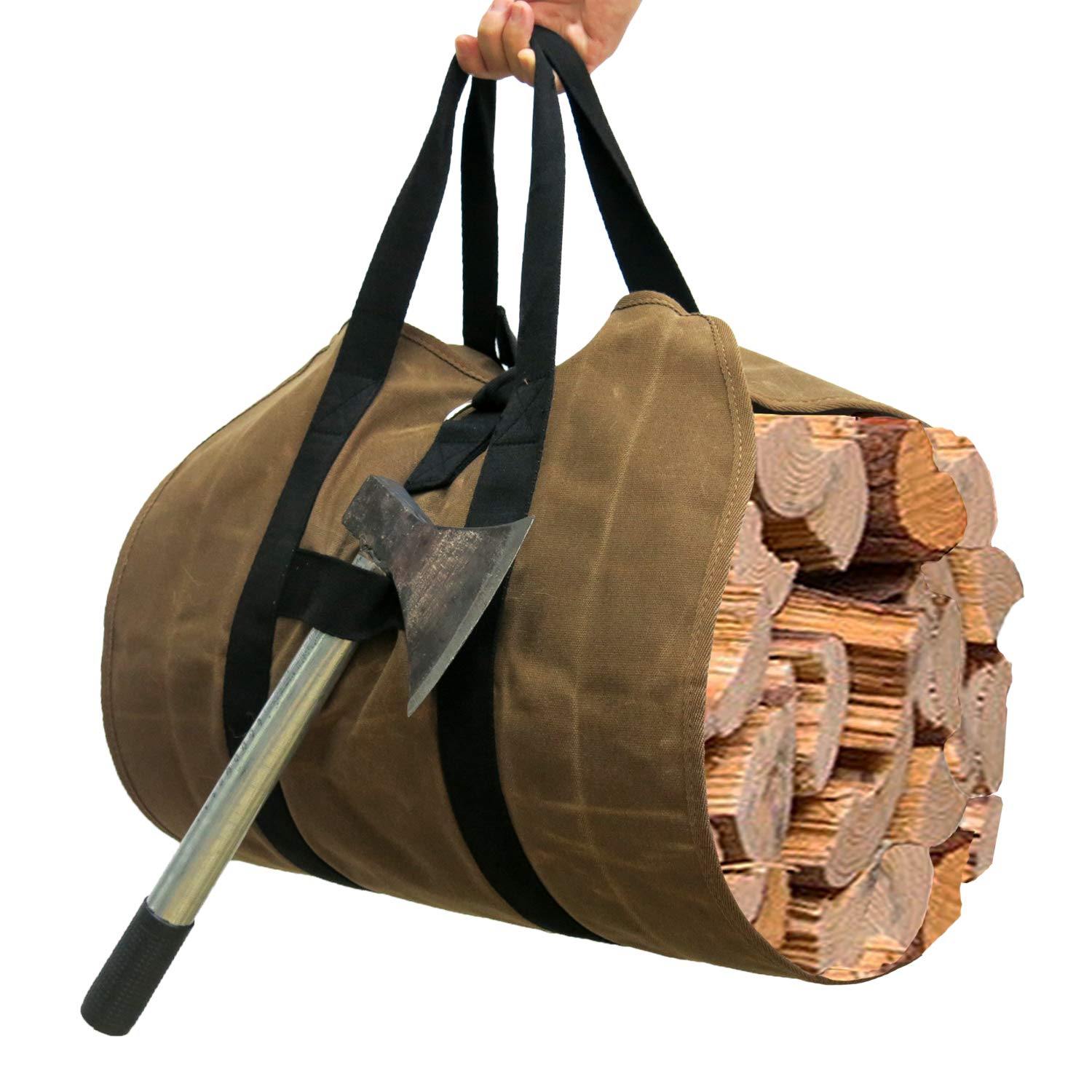Firewood Carrier, Heavy Duty Canvas Bag, Large Log Waxed Carrier Tote Bags Fireplace Logs Wood Stove Accessories, Campfire Chime
