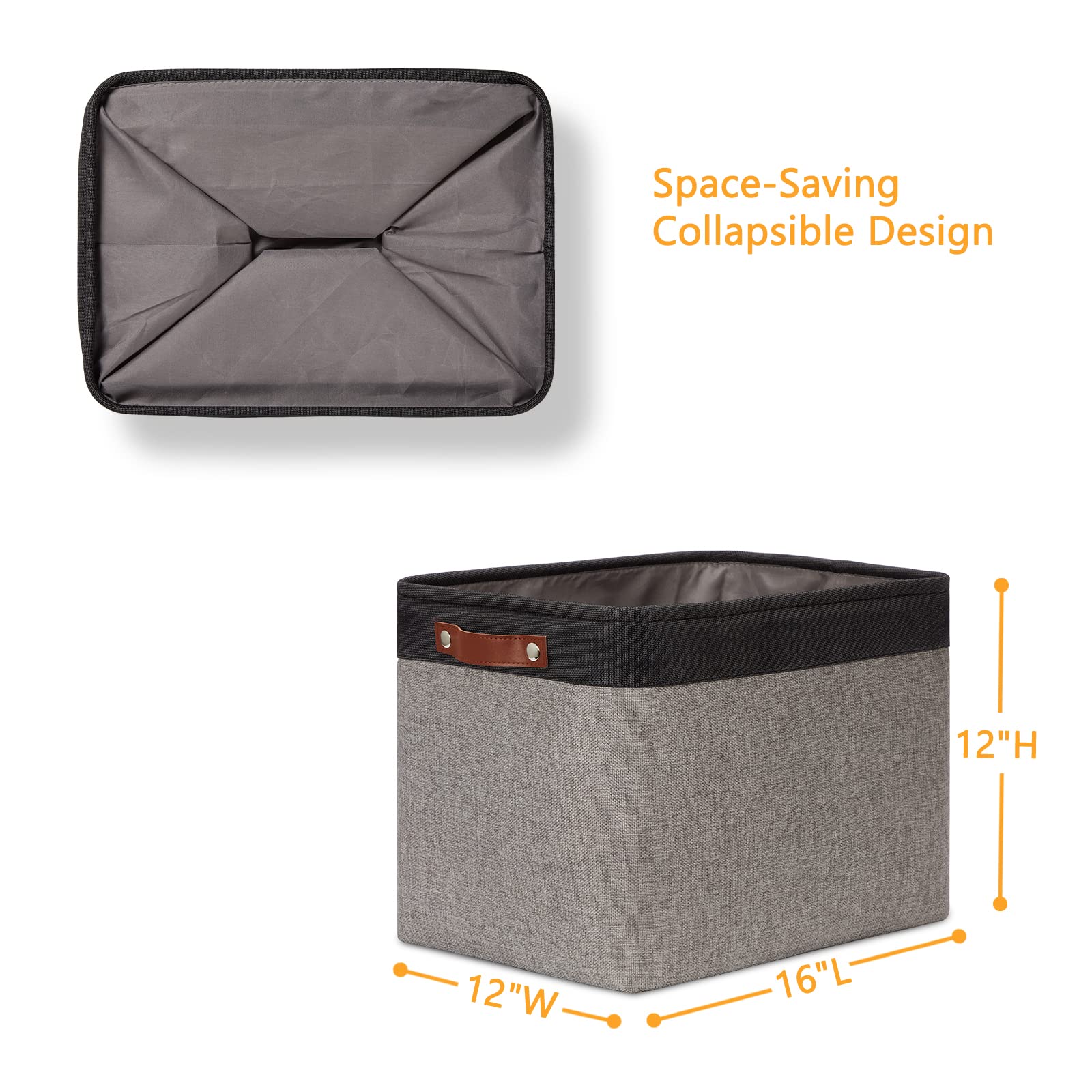 Dullemelo Storage Bins 16''X12''X12'' With Leather Handles For Organizing,Decorative Collapsible Storage Baskets For Shelves Clo