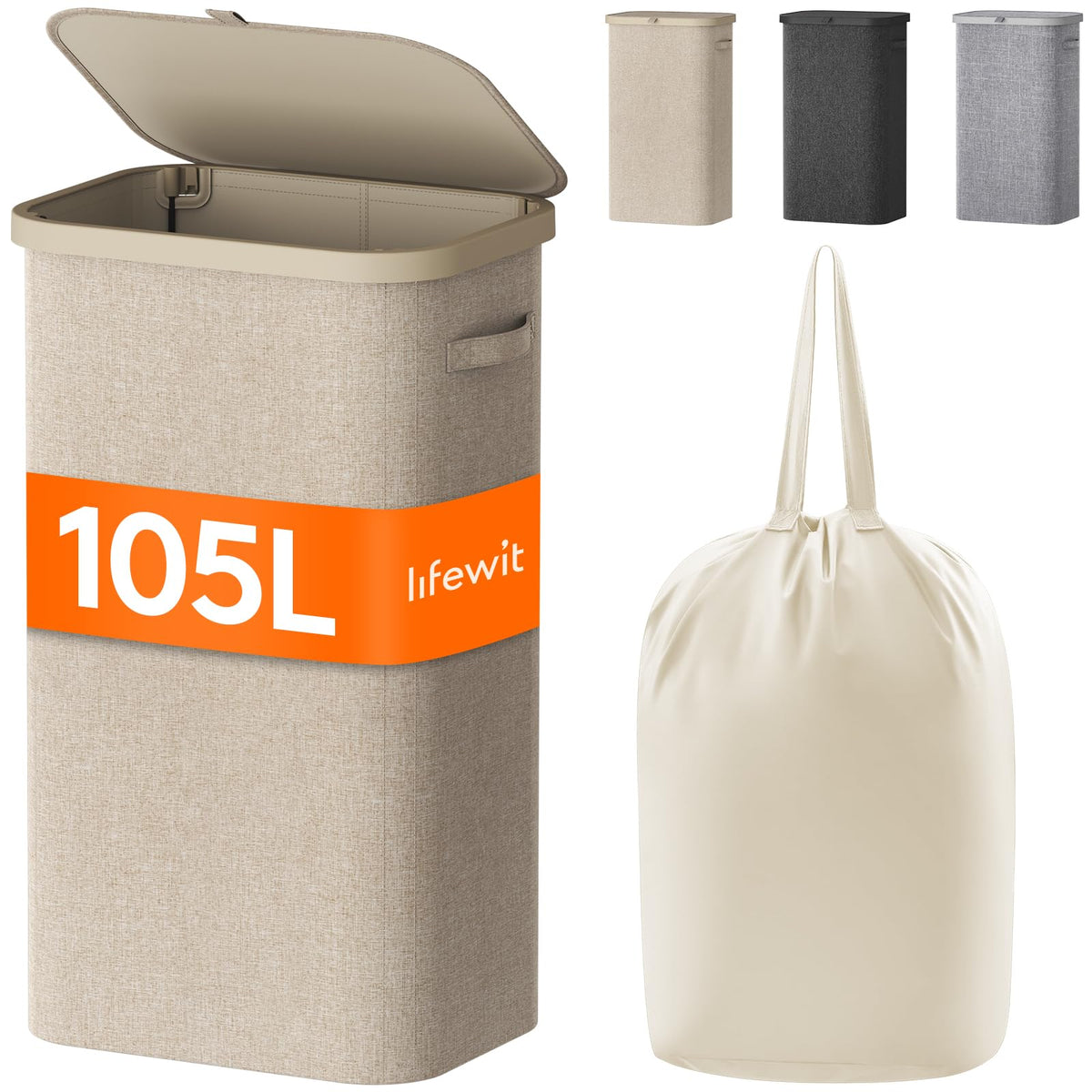 Lifewit Lifewit 105L Laundry Basket With Lid, Large Laundry Hamper With Plastic ...