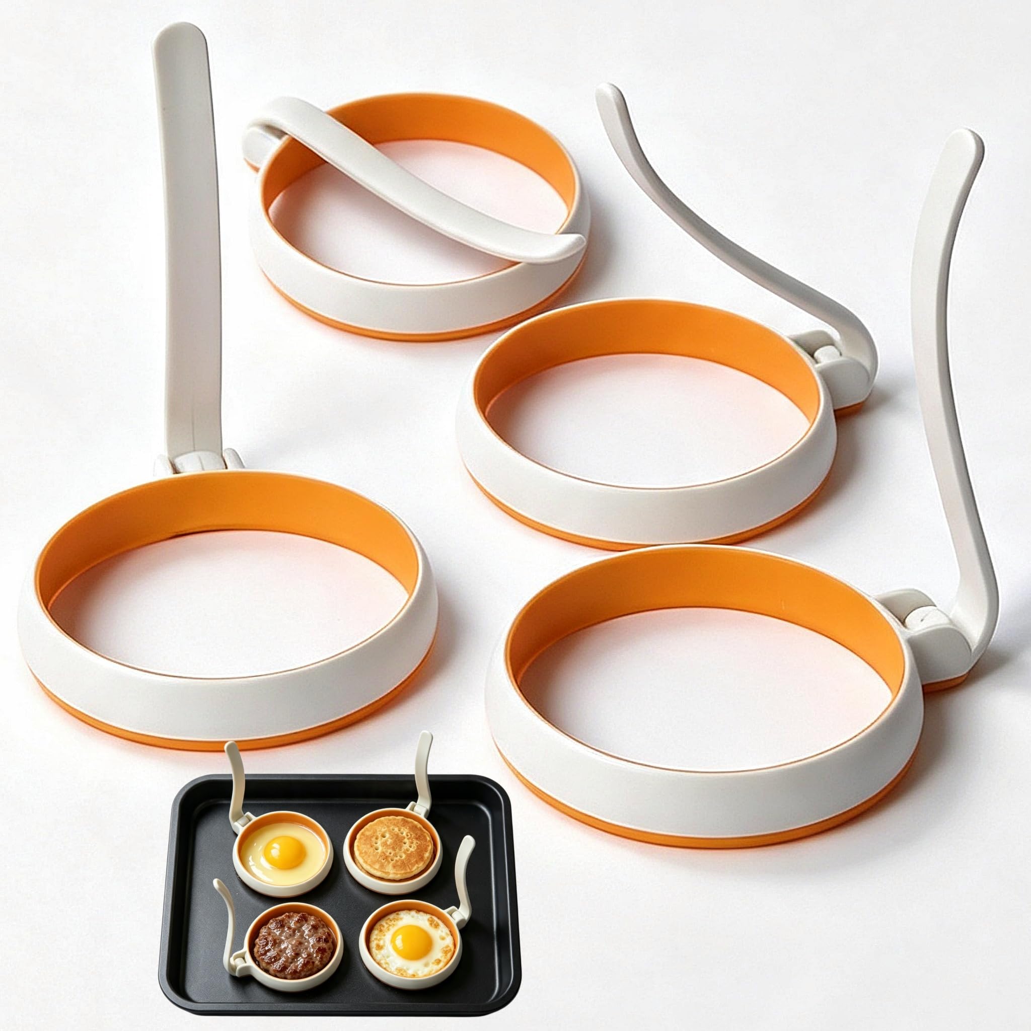 4inch Silicone Fried Egg Rings Set, 4pack, Round Mold for Pancakes, Breakfast Sandwich, Nonstick