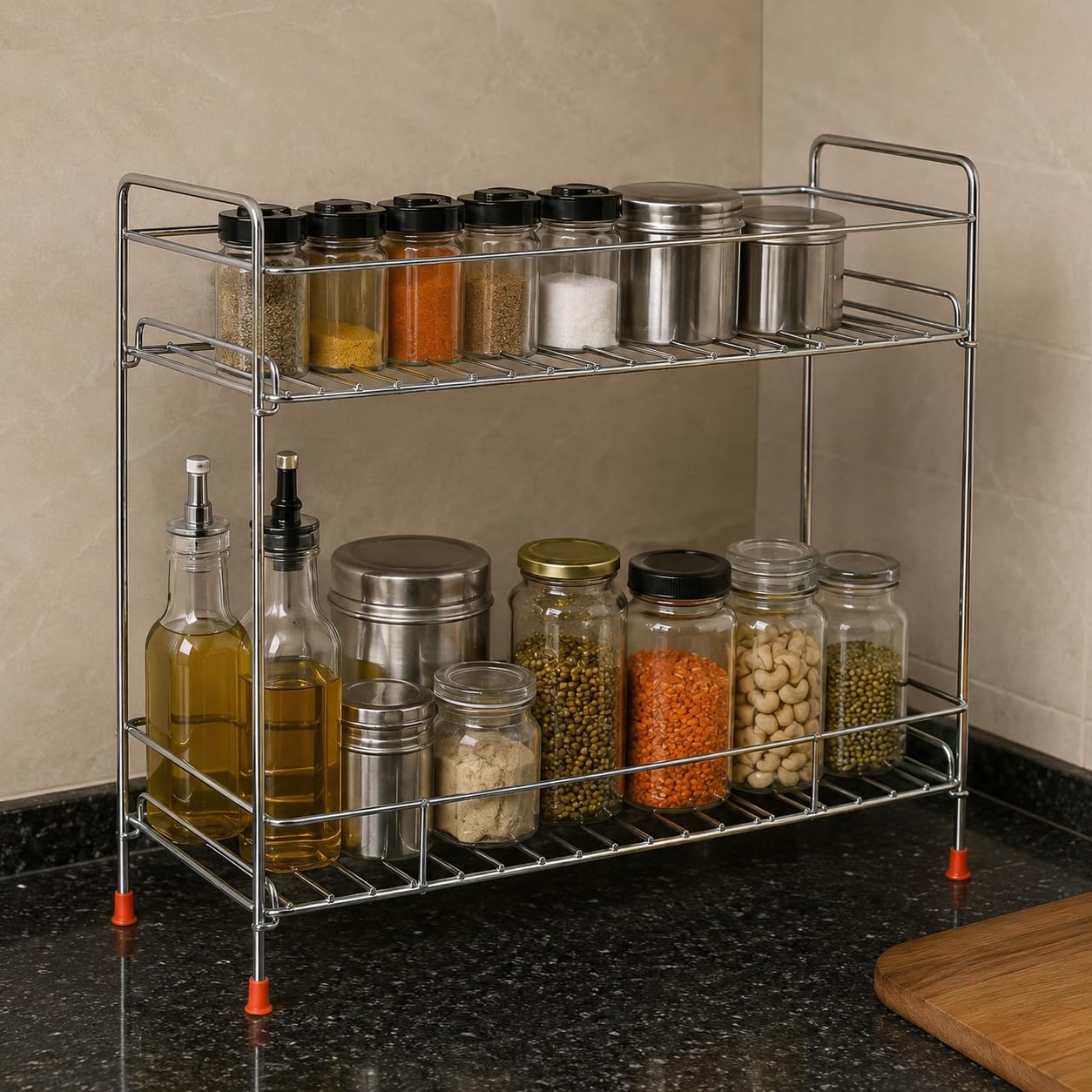 Vireque Stainless Steel Folding 2Tier Kitchen Rack And Organizer Spice Rack For Kitchen, Spice Rack And Container Counter Top P
