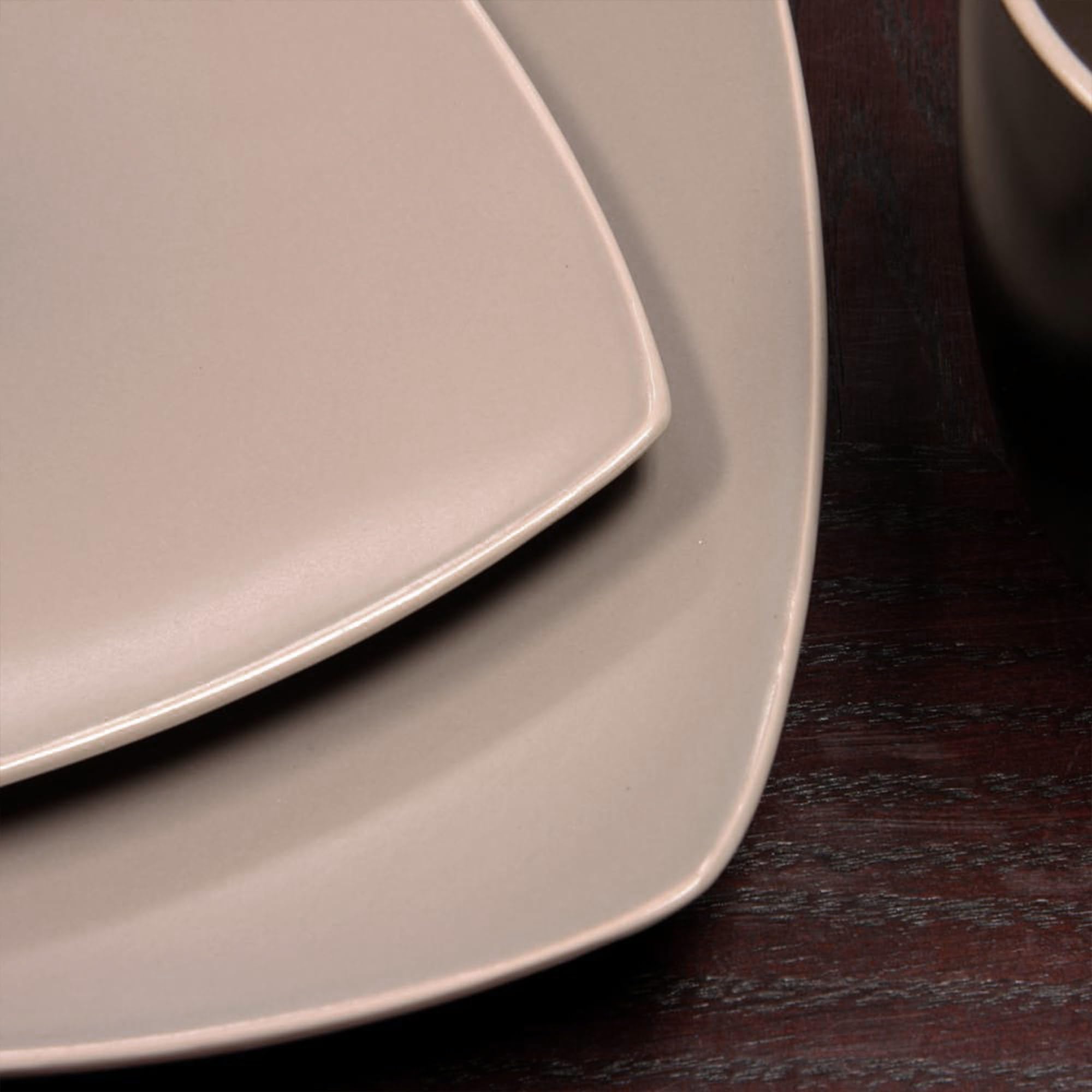 Gibson SoHo Lounge 16 pc DW Set Taupe - 12.50'' Length 12.50'' Width Dinner Plate, 7.75'' Length 7.75'' Width Dessert Plate, 6.5