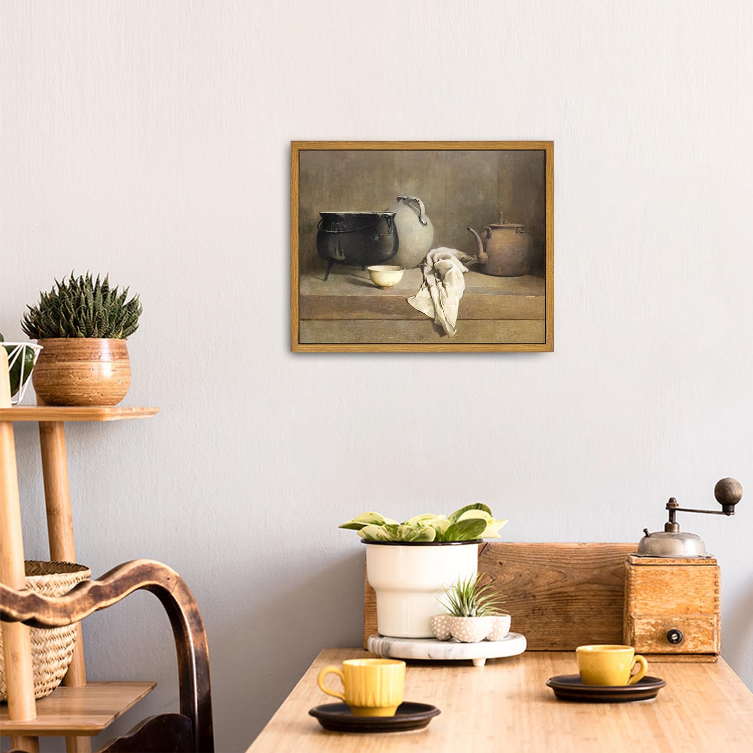 Roslynity Framed Canvas Wall Art Vintage Print Oil Paintings Pottery Still Life Farmhouse Country Grey Rustic Retro Aesthetic Ar