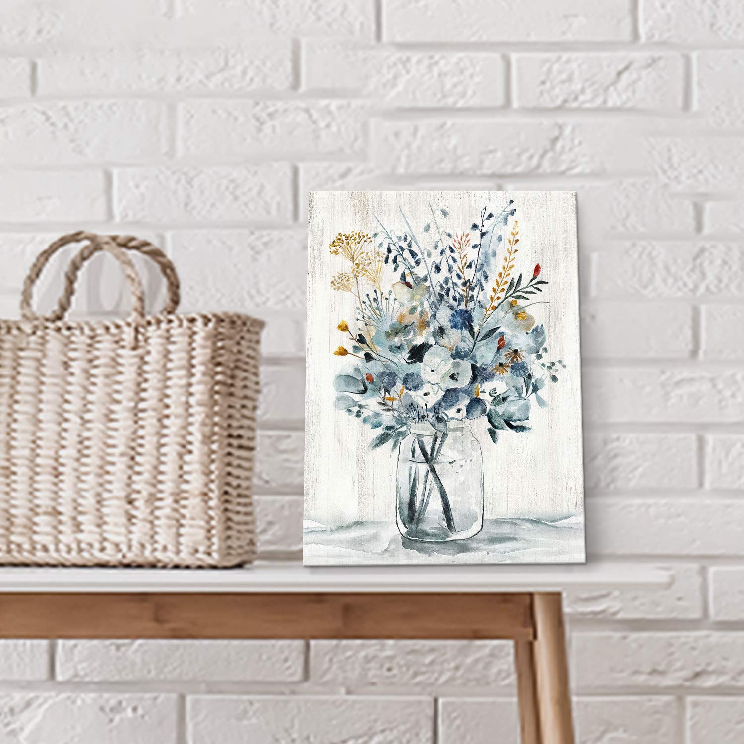 Abstract Flower Print Wall Art: Botanical Flower Bouquet In Crystal Vase Picture Picture On Wrapped Canvas For Dining Room (12 '
