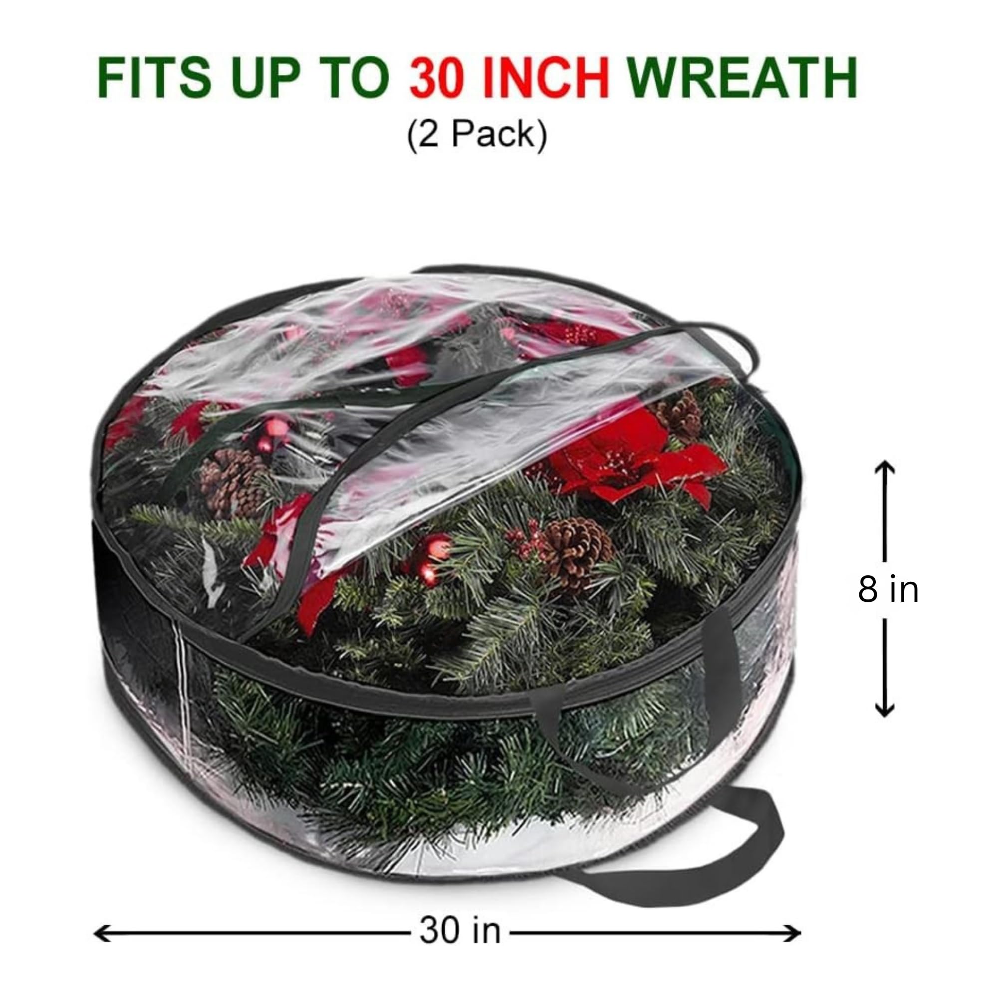 ProPik Christmas Wreath Storage Bag 30 - 2 Pack Clear Christmas Wreath Storage Container- Garland Holiday Artificial Wreath Stor