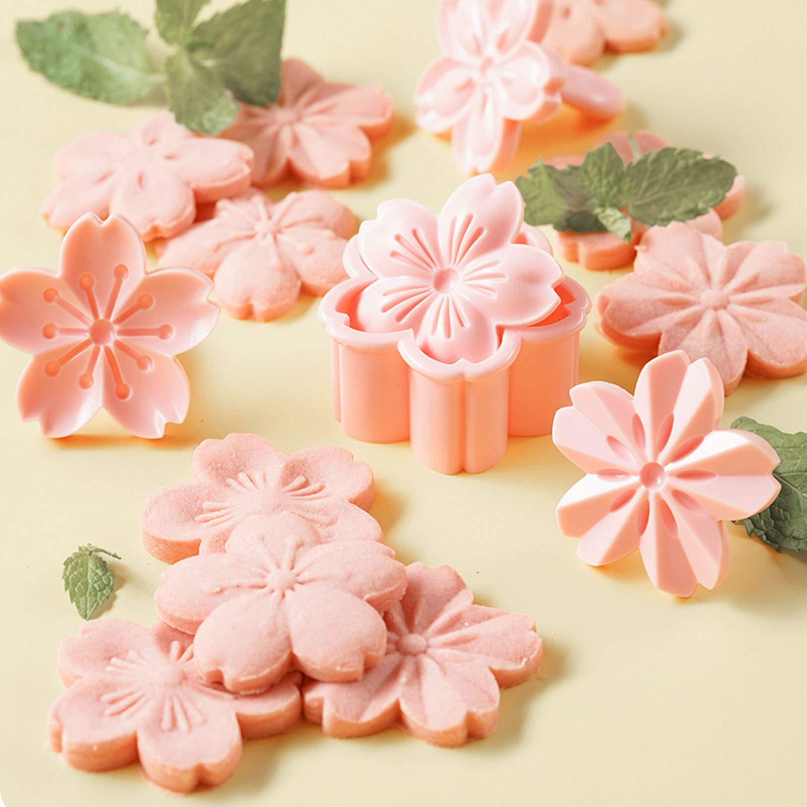 HAGBOU Cookie Press - 4 Styles Cherry Blossom Cookie Stamps, ABS Material, Pink, Model BAOHK03